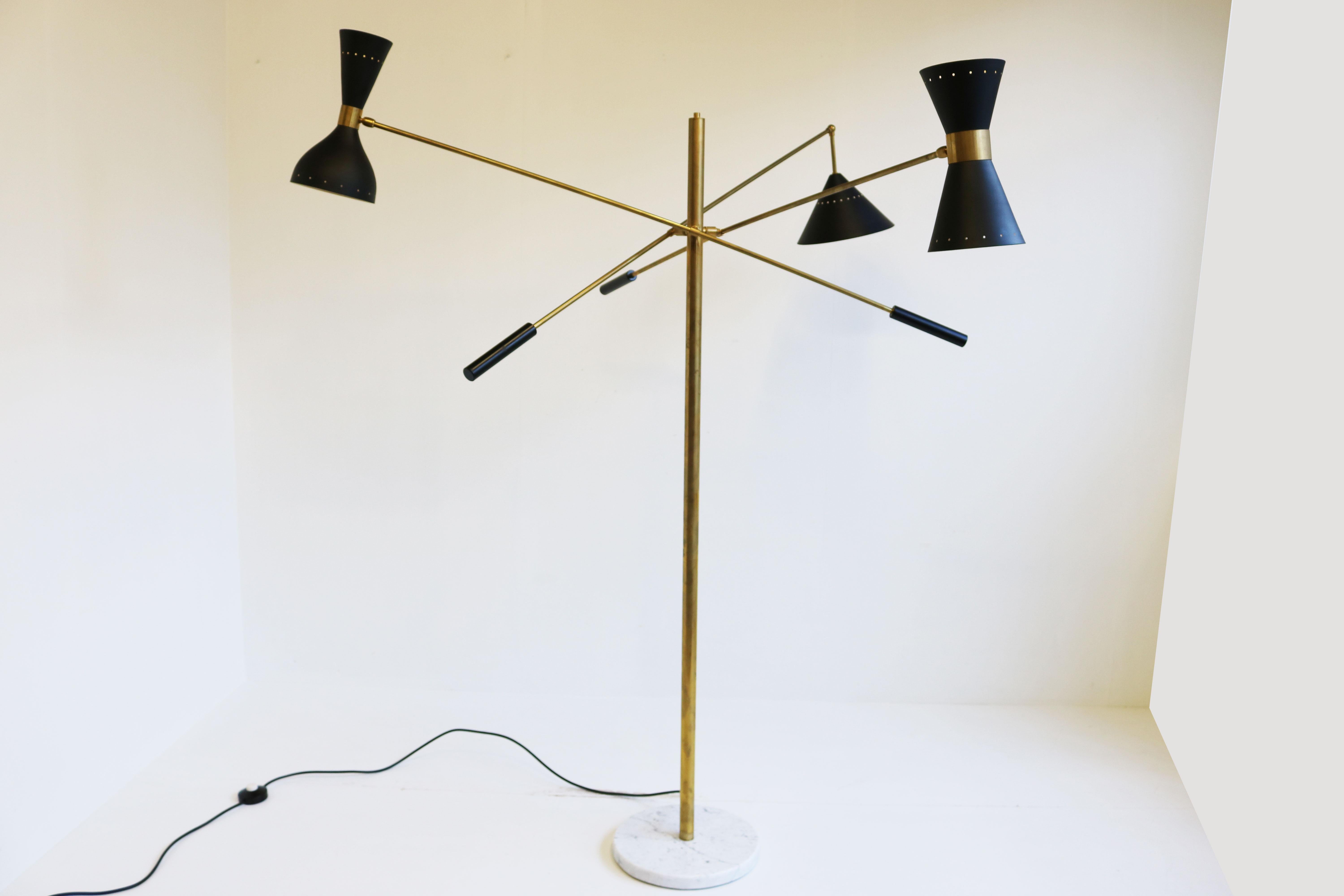 Mid-Century 1950 Stilnovo Style Floor Lamp Carrara Marble Brass Black 1950 Retro For Sale 12