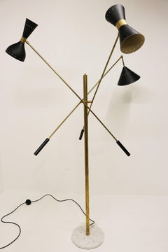 Mid-Century 1950 Stilnovo Style Floor Lamp Carrara Marble Brass Black 1950 Retro