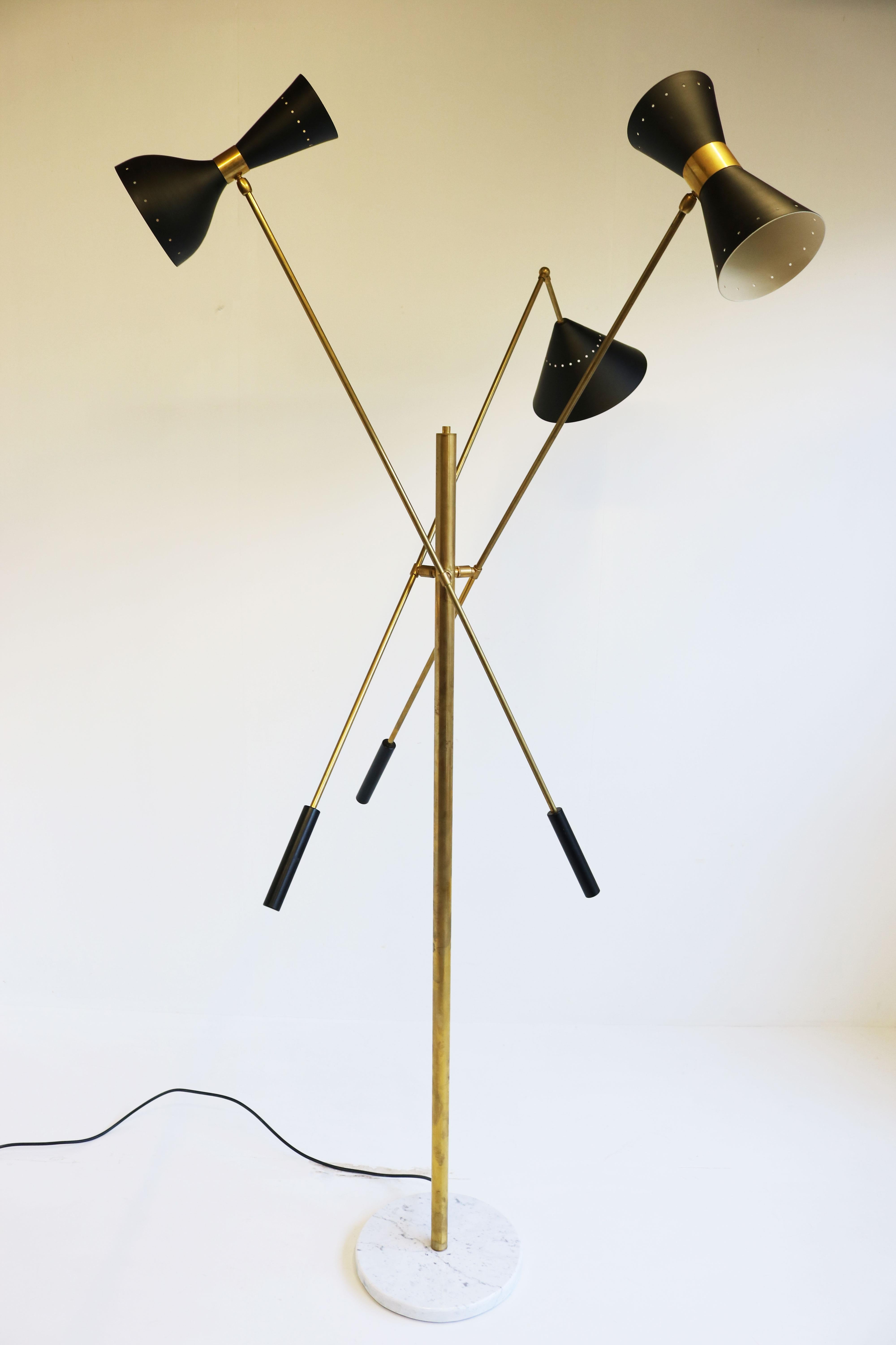 Mid-Century Modern Mid-Century 1950 Stilnovo Style Floor Lamp Carrara Marble Brass Black 1950 Retro For Sale
