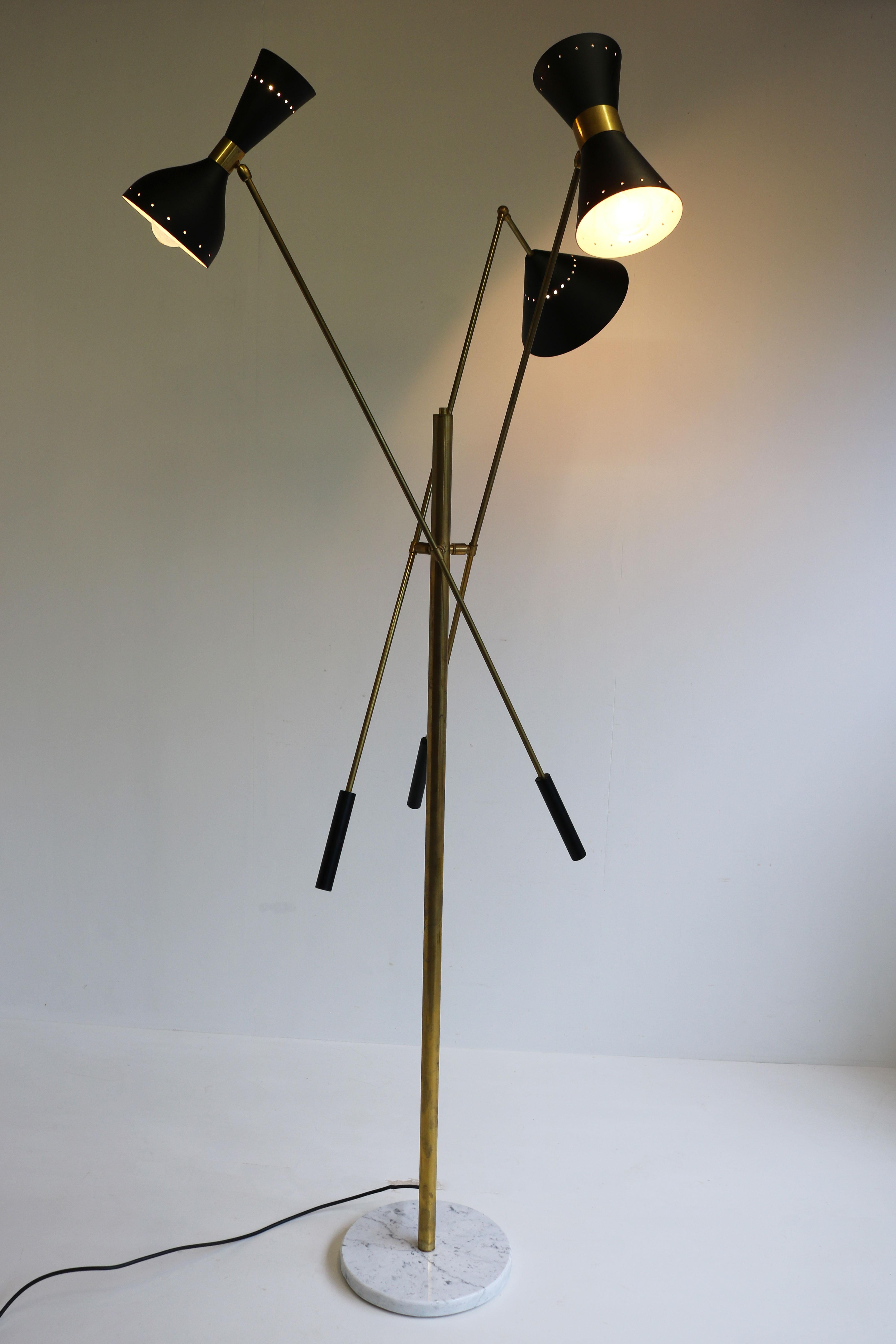Italian Mid-Century 1950 Stilnovo Style Floor Lamp Carrara Marble Brass Black 1950 Retro