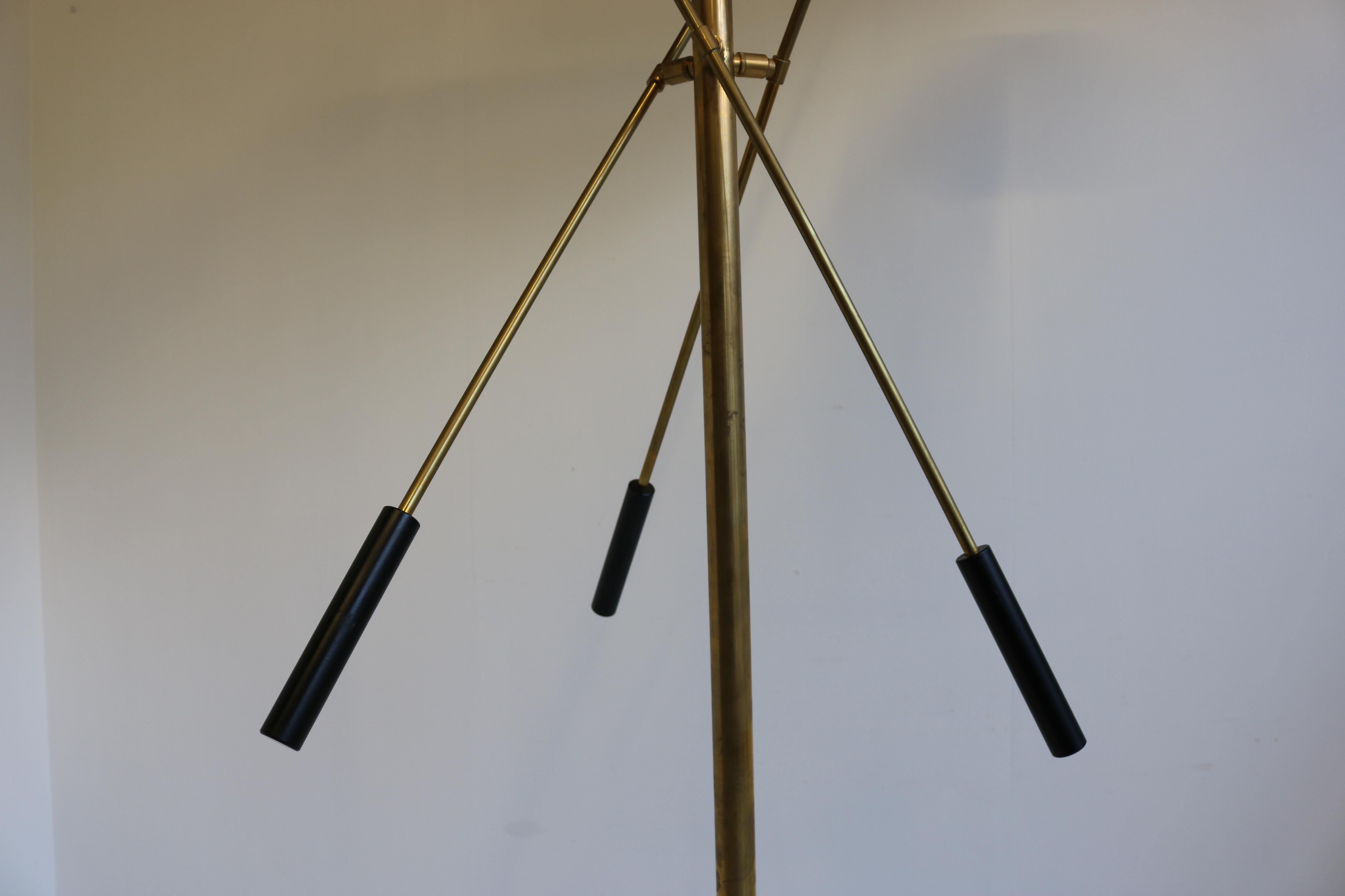Metal Mid-Century 1950 Stilnovo Style Floor Lamp Carrara Marble Brass Black 1950 Retro For Sale