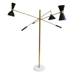 Mid-Century 1950 Stilnovo Style Floor Lamp Carrara Marble Brass Black 1950 Retro