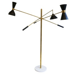 Mid-Century 1950 Stilnovo Style Floor Lamp Carrara Marble Brass Black 1950 Retro