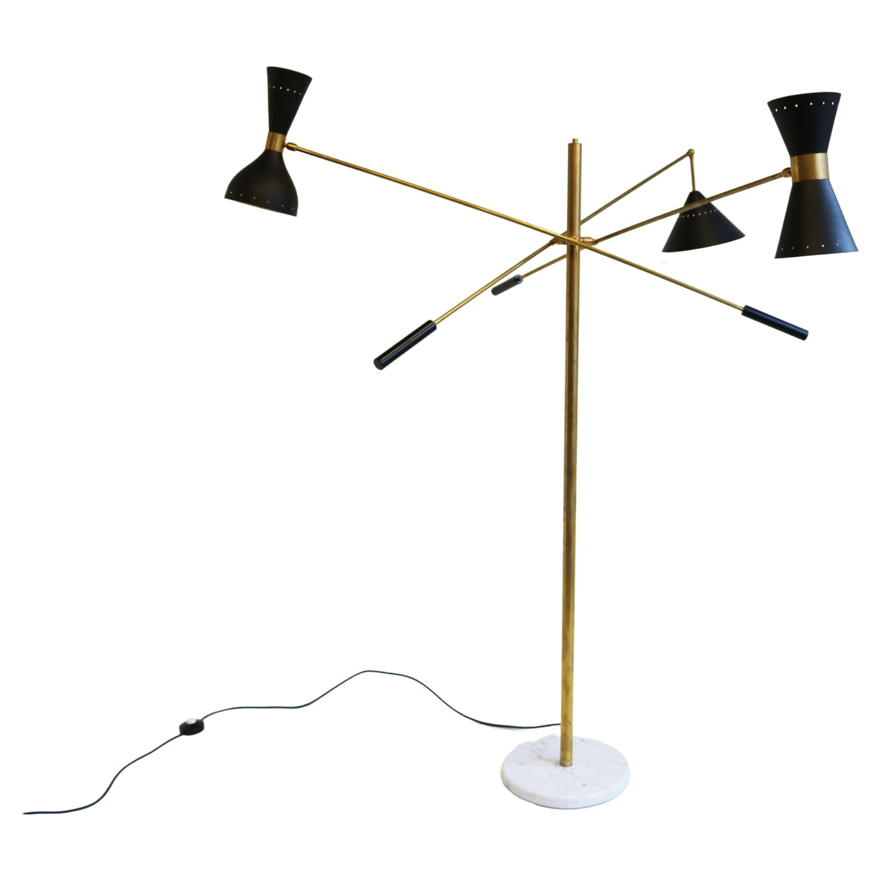 Mid-Century 1950 Stilnovo Style Floor Lamp Carrara Marble Brass Black 1950 Retro