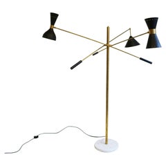 Mid-Century 1950 Stilnovo Style Floor Lamp Carrara Marble Brass Black 1950 Retro