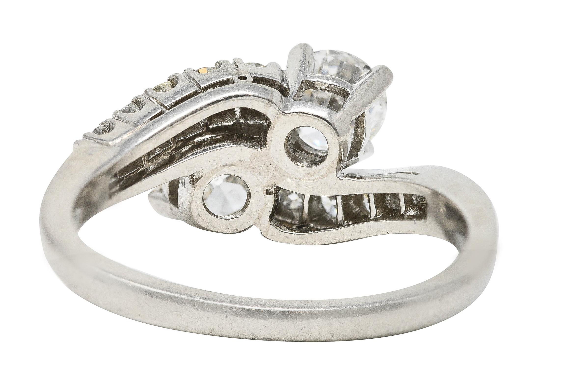 Women's or Men's Mid-Century 1950s, 1.79 Ctw Old European Cut Diamond Platinum Vintage Ring For Sale