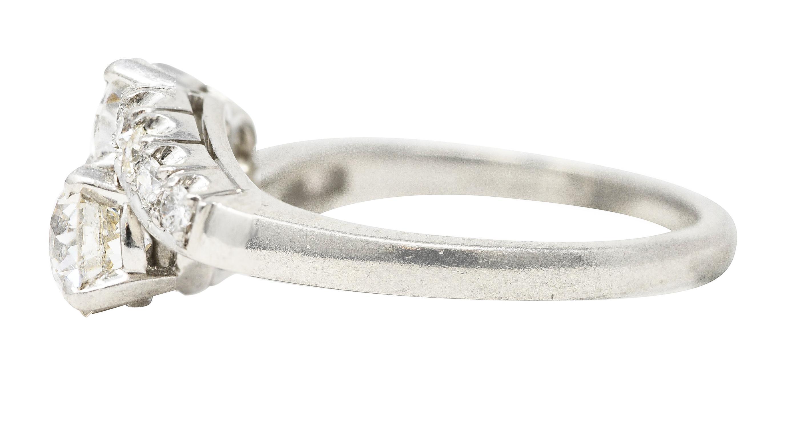 Mid-Century 1950s, 1.79 Ctw Old European Cut Diamond Platinum Vintage Ring For Sale 1