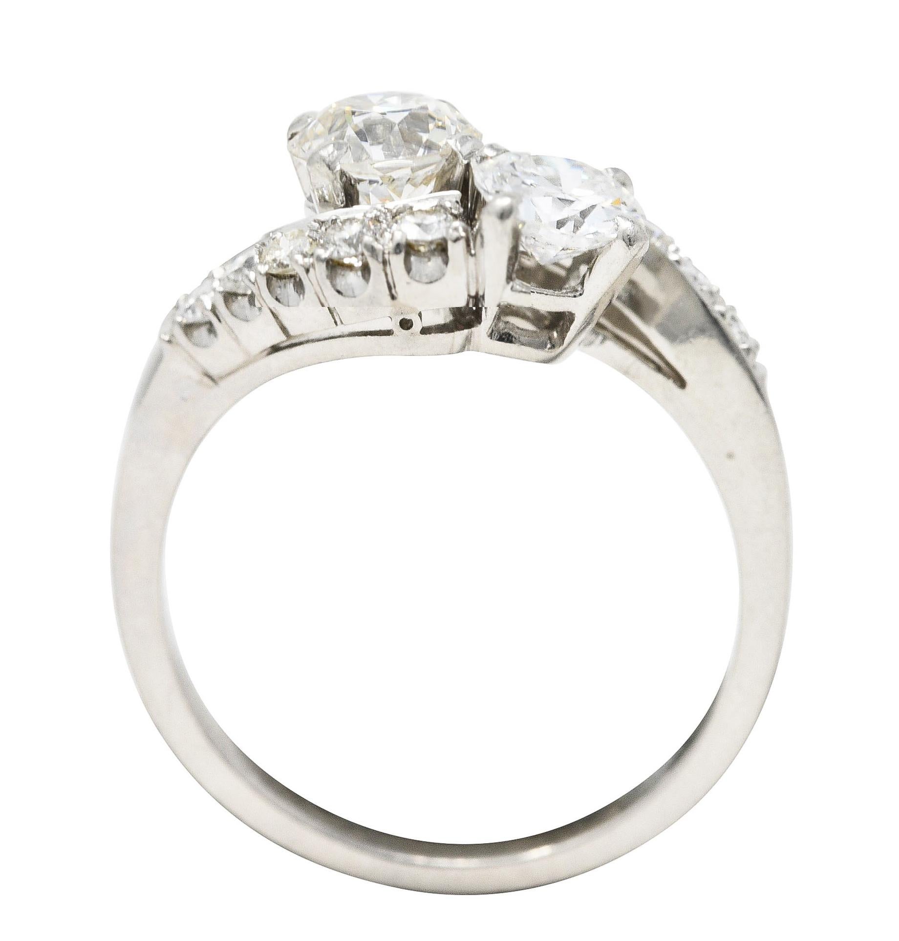 Mid-Century 1950s, 1.79 Ctw Old European Cut Diamond Platinum Vintage Ring For Sale 4