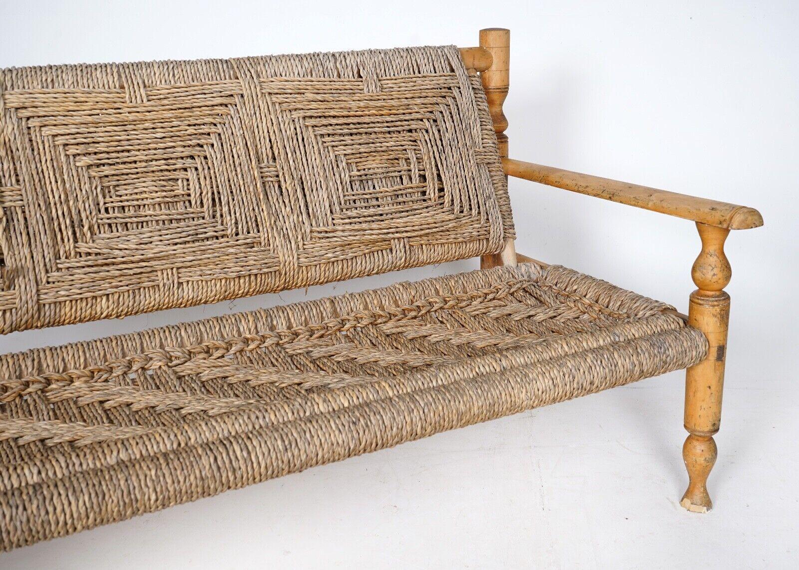 Mid-Century 1950s French Bench Adrien Audoux and Frida Minnet - Rush Seat For Sale 5