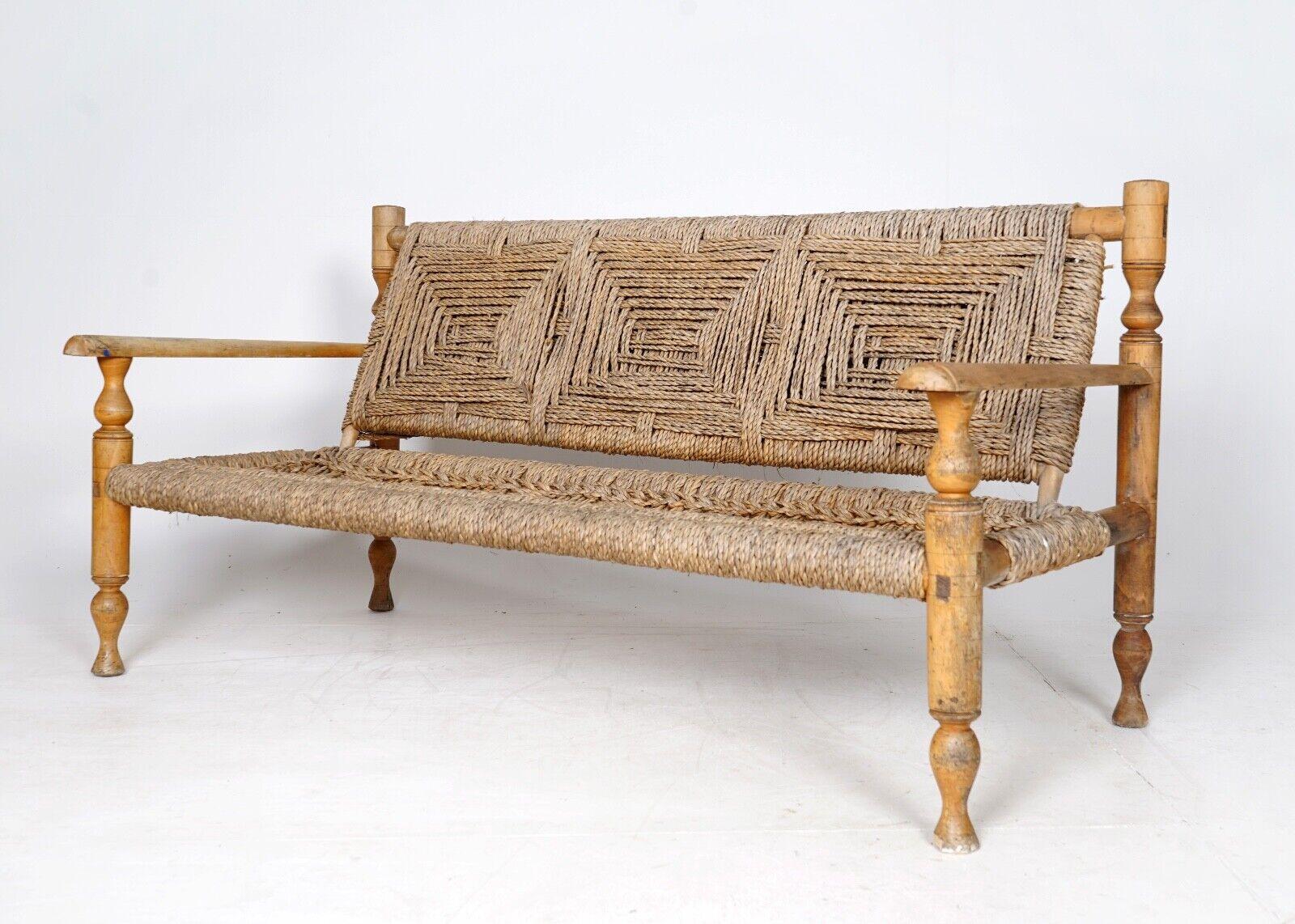 Mid-Century 1950s French Bench Adrien Audoux and Frida Minnet - Rush Seat For Sale 6