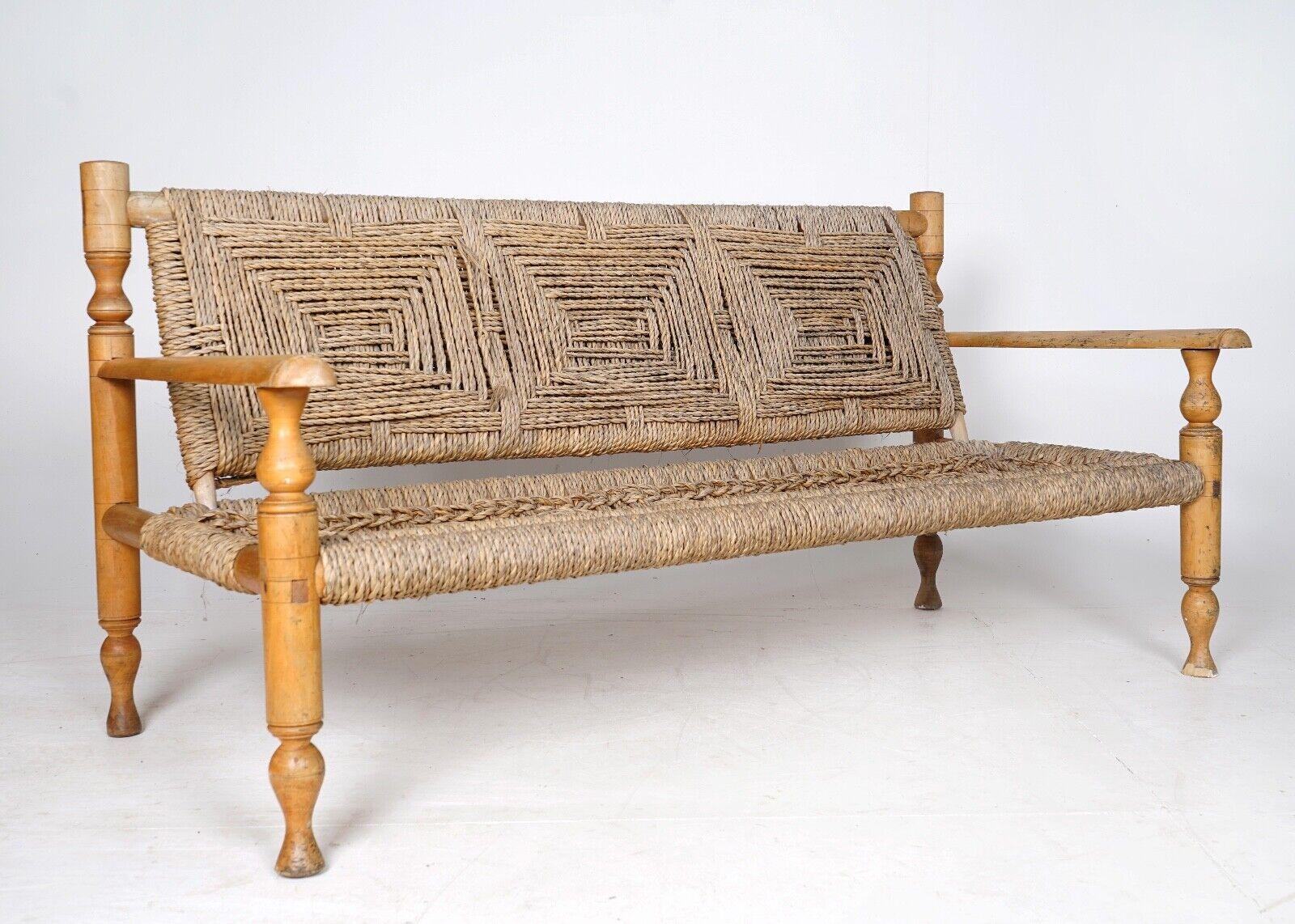 Mid-Century 1950s French Bench Adrien Audoux and Frida Minnet - Rush Seat For Sale 8