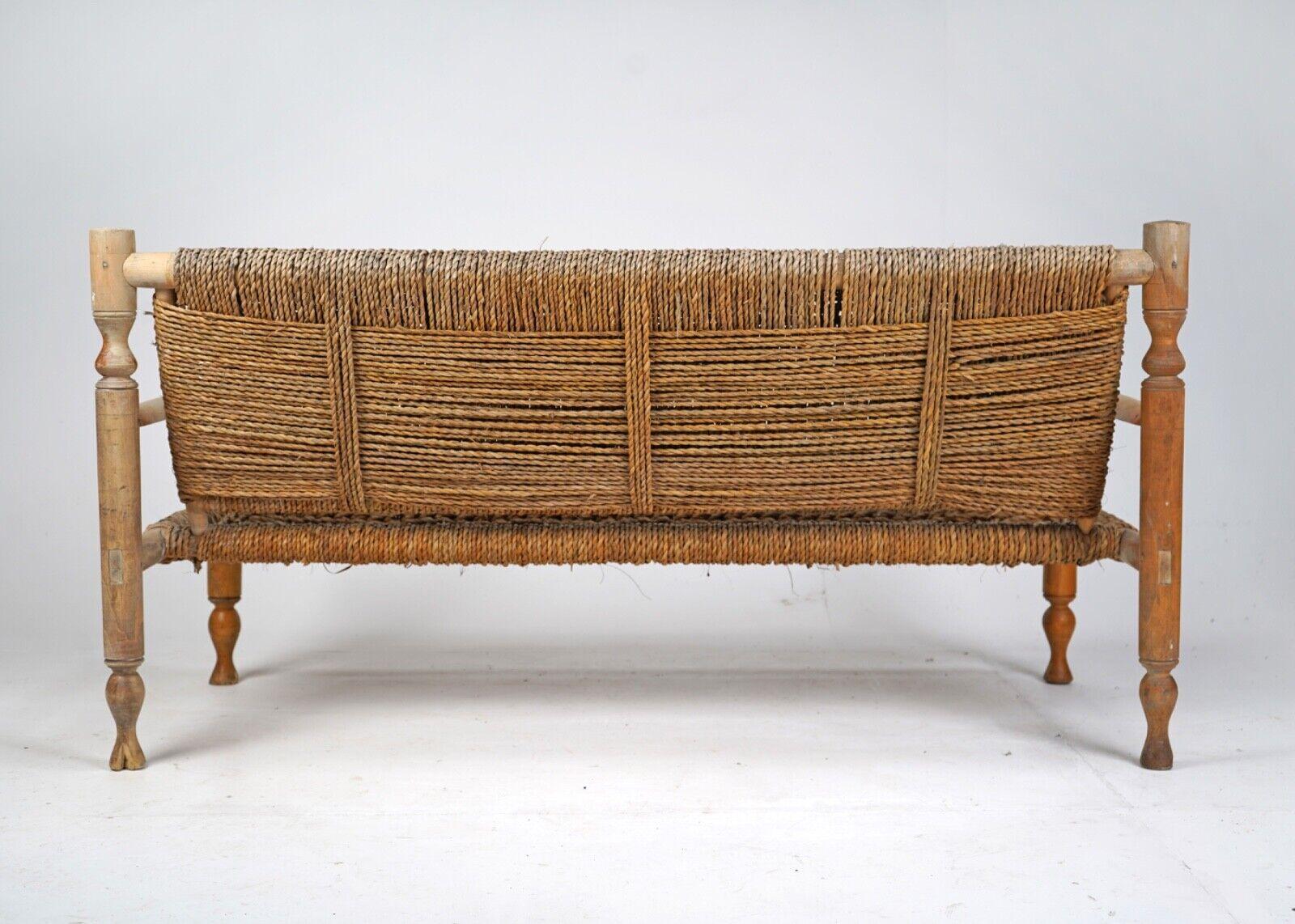 Mid-Century 1950s French Bench Adrien Audoux and Frida Minnet - Rush Seat In Good Condition For Sale In Dorchester, GB