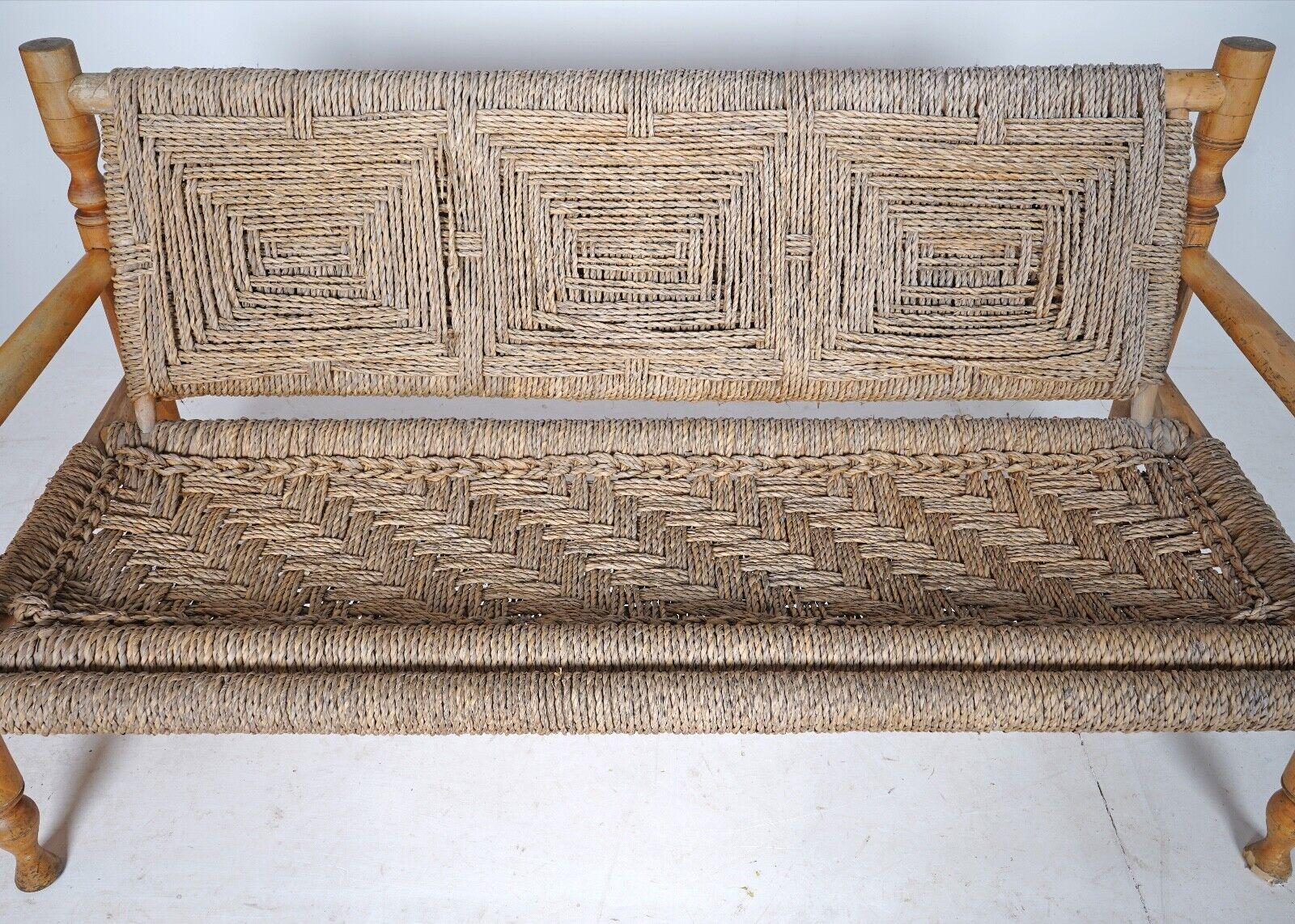 Mid-Century 1950s French Bench Adrien Audoux and Frida Minnet - Rush Seat For Sale 1