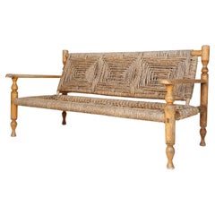 Mid-Century 1950s French Bench Adrien Audoux and Frida Minnet - Rush Seat