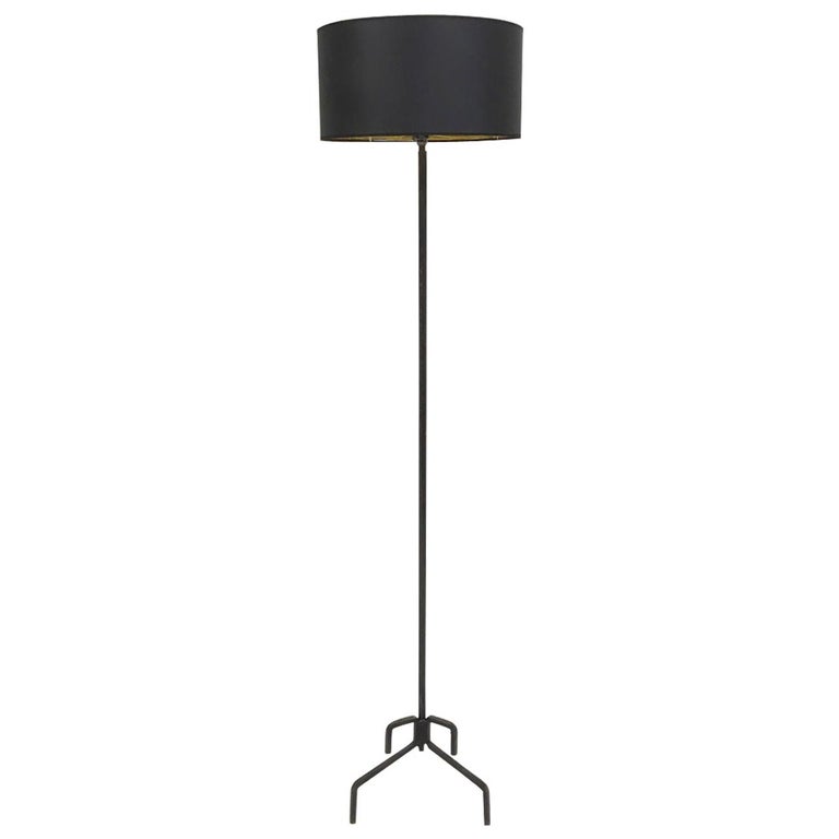 Midcentury 1950s French Wrought Iron, Black Iron Floor Lamps