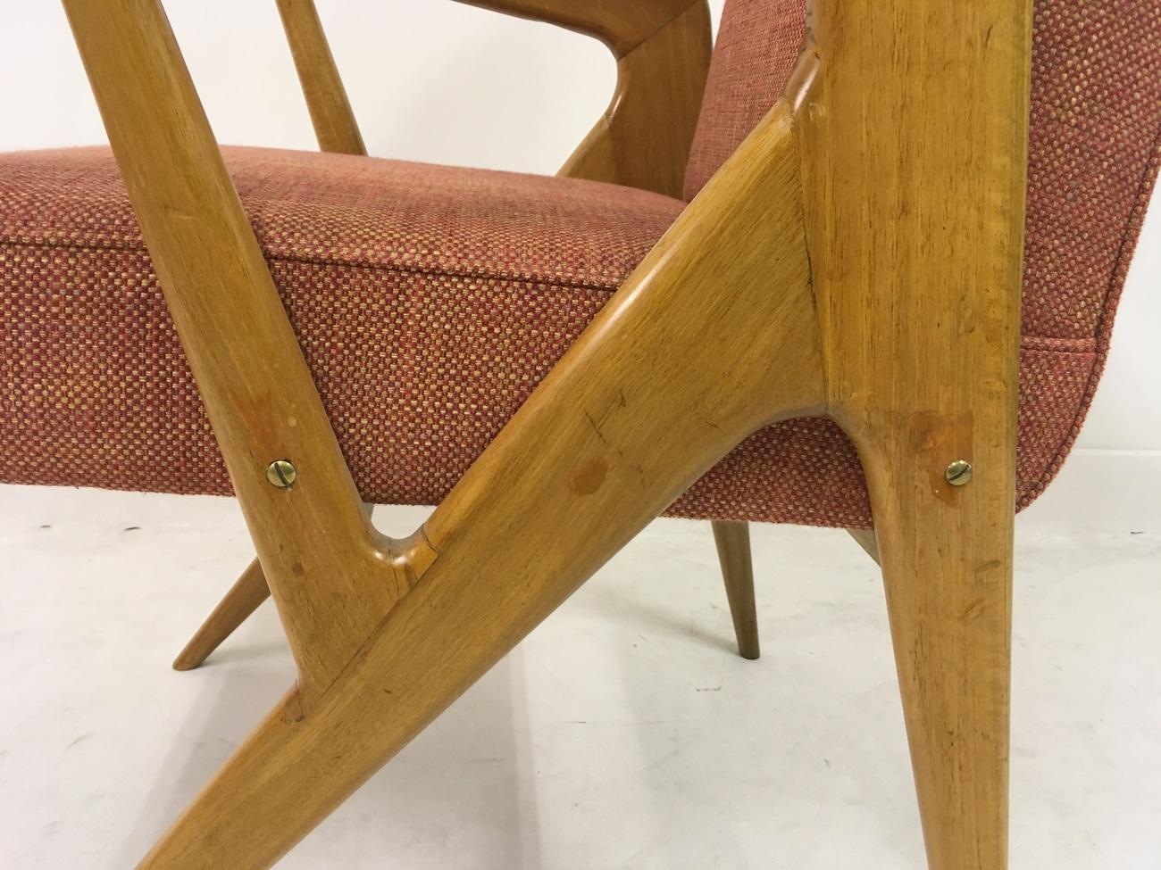 Midcentury 1950s Geometric Shaped Italian Armchair In Good Condition In London, London