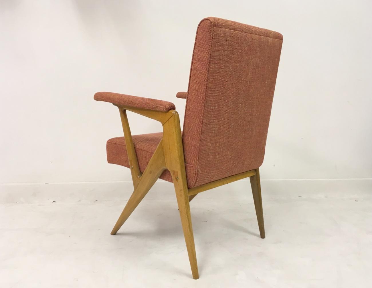 Fabric Midcentury 1950s Geometric Shaped Italian Armchair