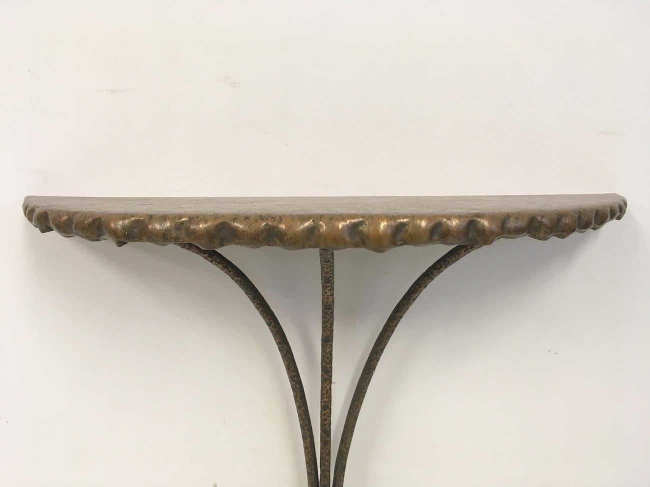 20th Century Midcentury 1950s Hammered Copper Console Table and Mirror by Angelo Bragalini