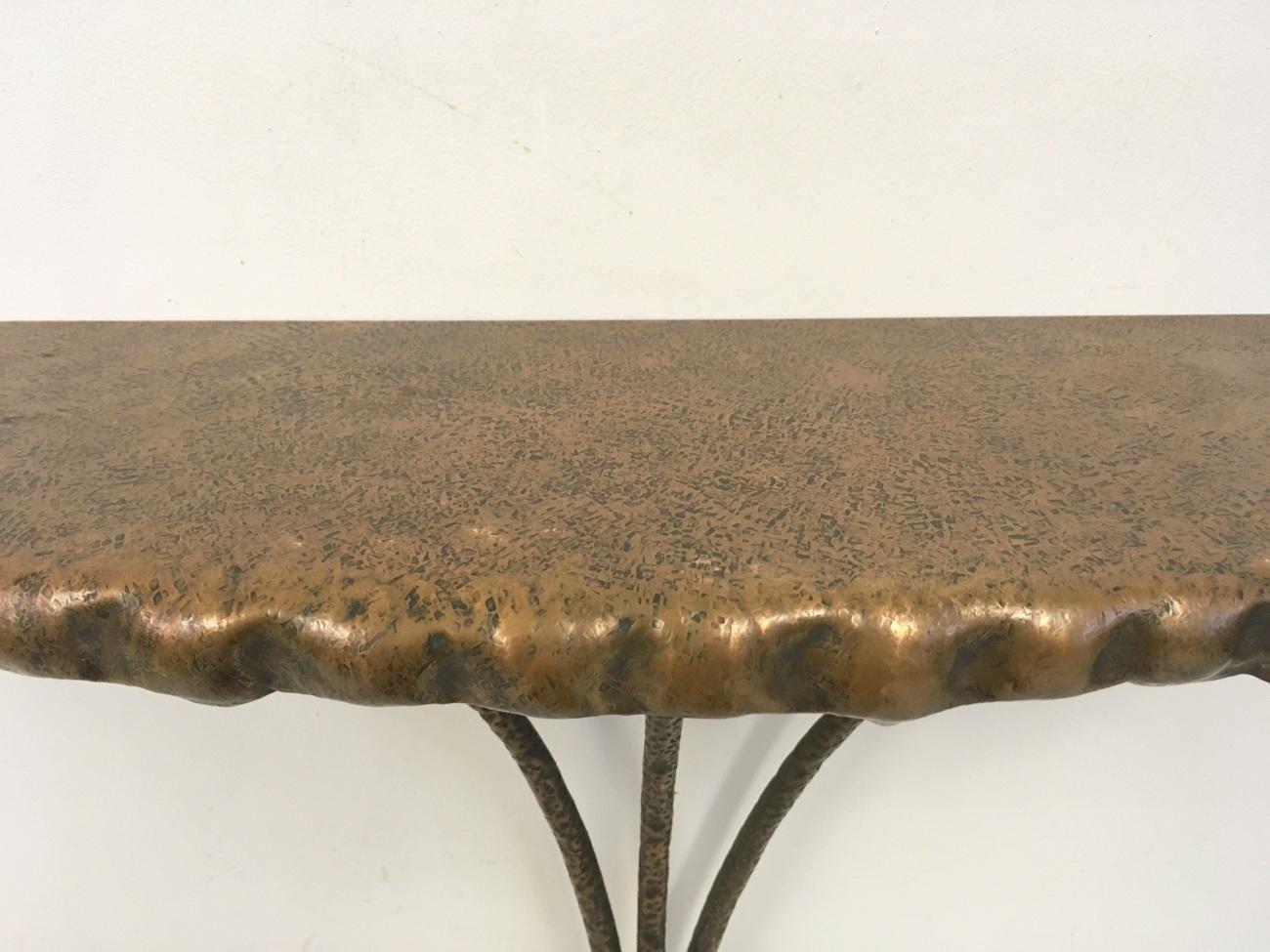 Midcentury 1950s Hammered Copper Console Table and Mirror by Angelo Bragalini 1