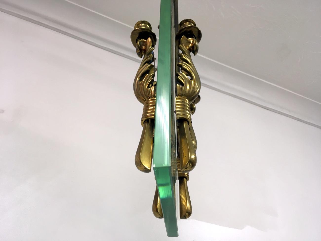Midcentury 1950s Italian Brass and Glass Ceiling Light For Sale 5