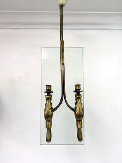 Midcentury 1950s Italian Brass and Glass Ceiling Light