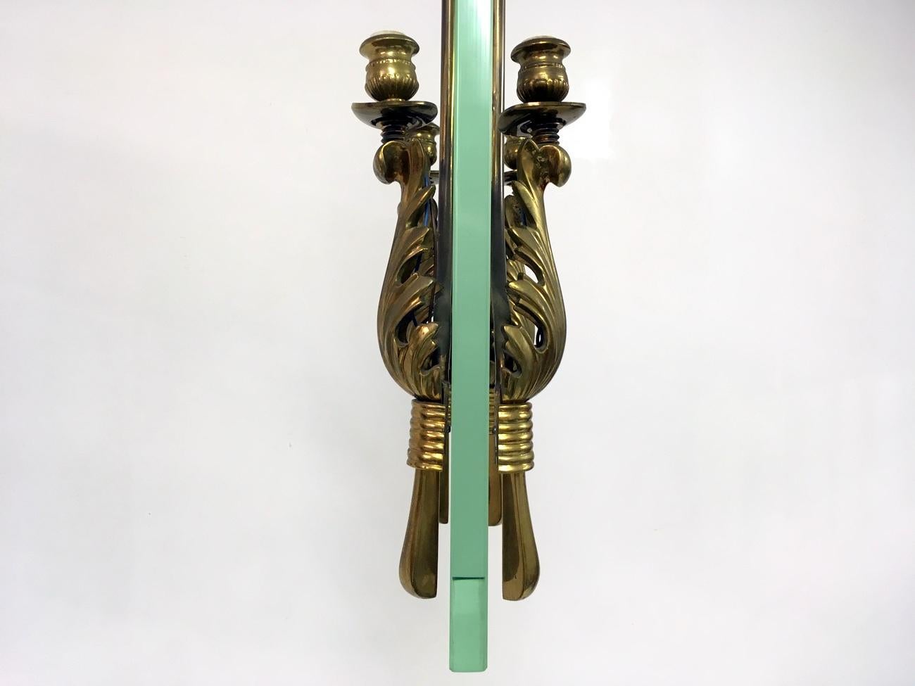 Midcentury 1950s Italian Brass and Glass Ceiling Light For Sale 1
