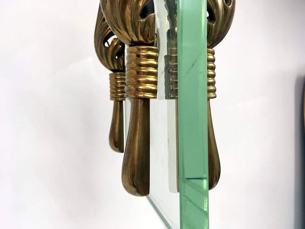 Midcentury 1950s Italian Brass and Glass Ceiling Light For Sale 4