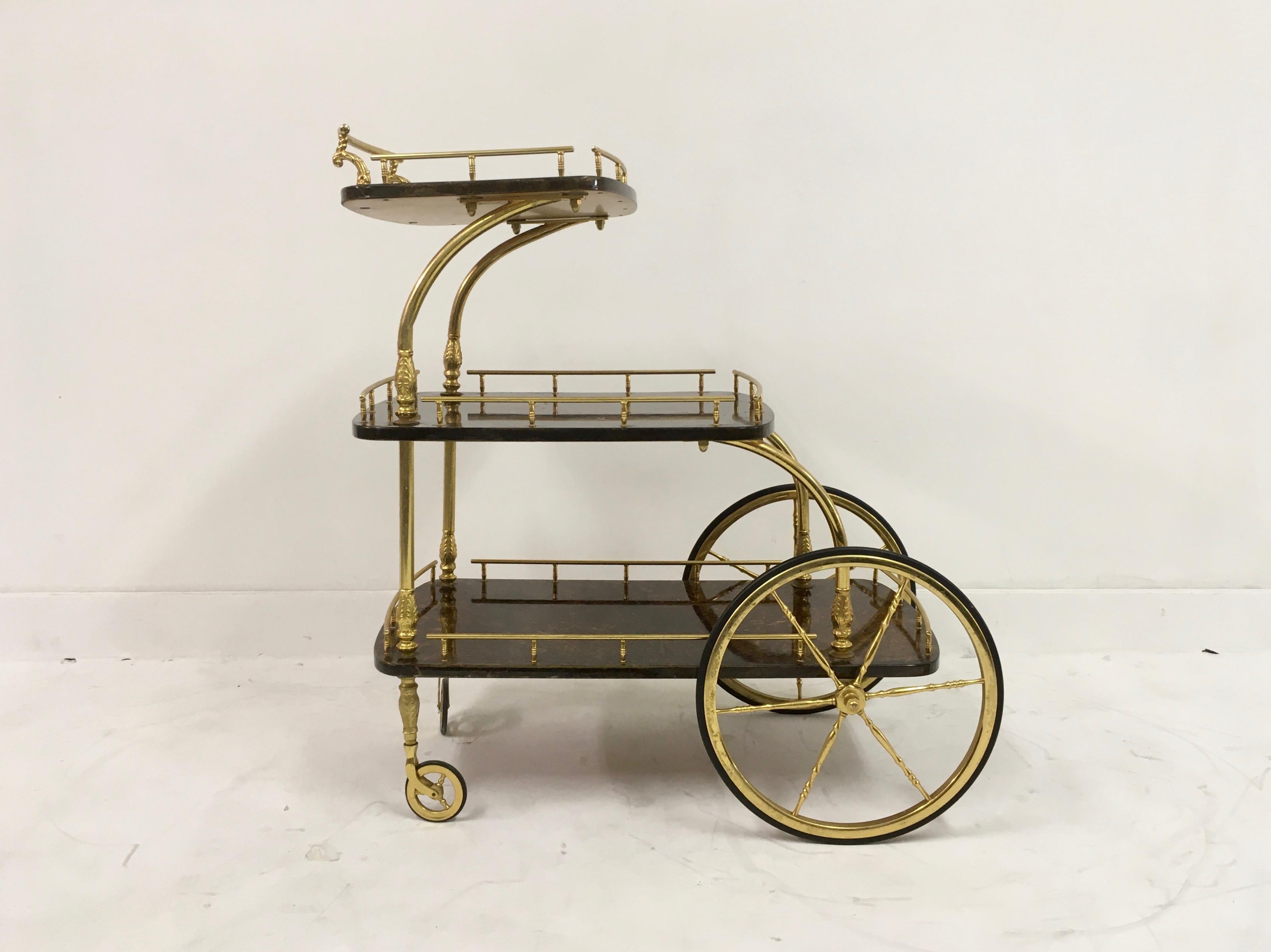 Mid-Century Modern Midcentury 1950s Italian Brown Lacquered Goatskin Trolley by Aldo Tura
