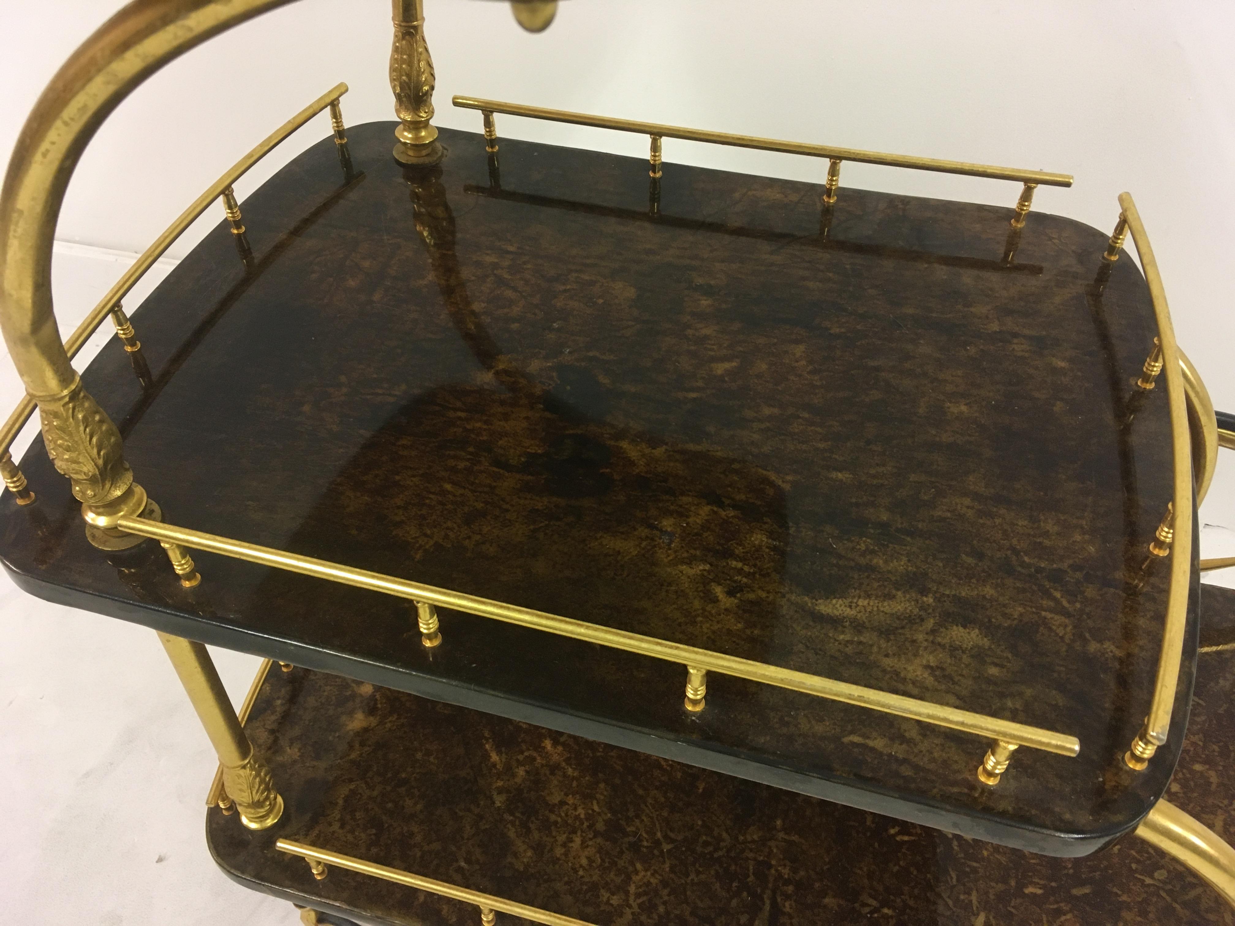 Midcentury 1950s Italian Brown Lacquered Goatskin Trolley by Aldo Tura In Good Condition In London, London