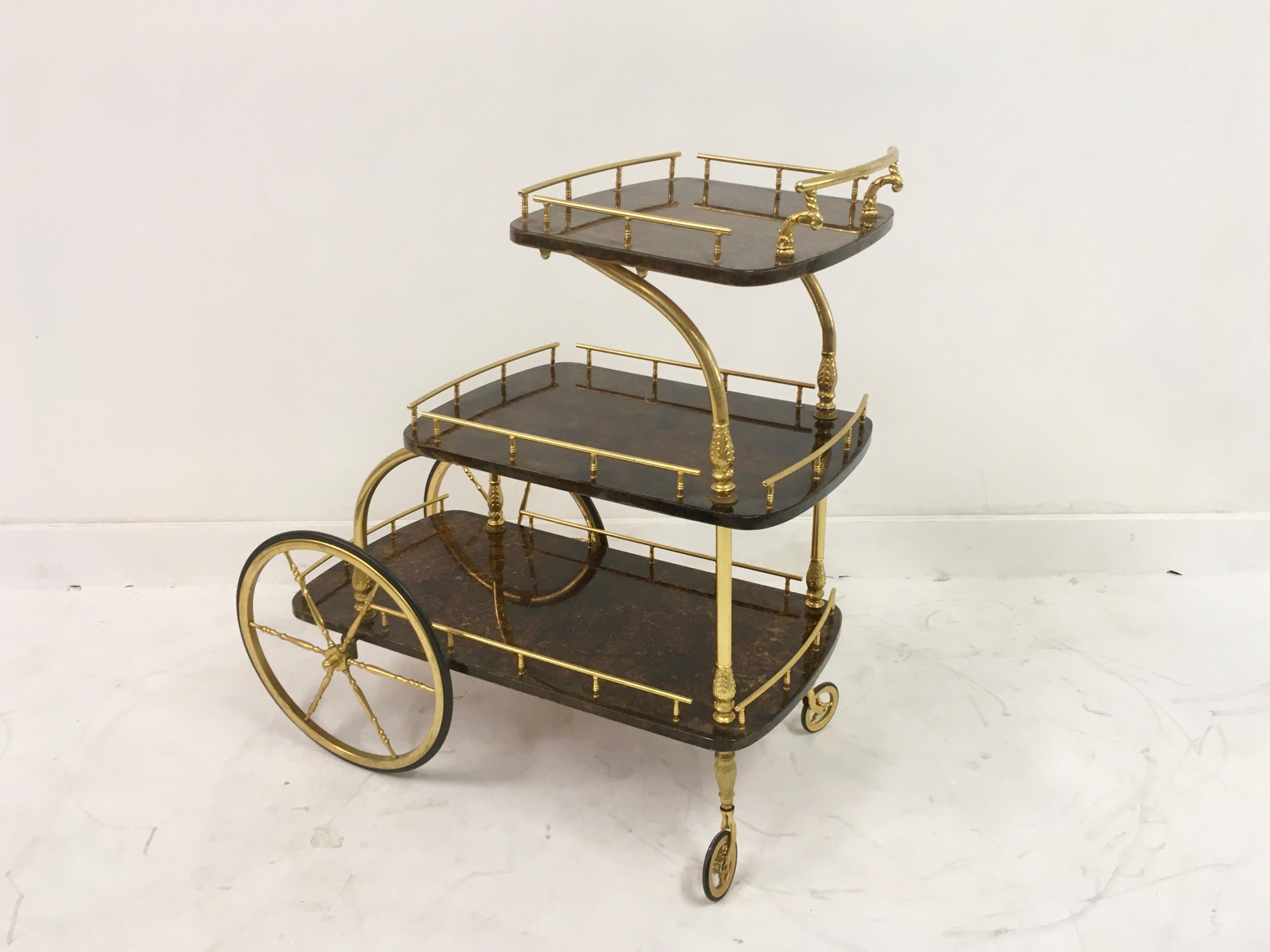 Midcentury 1950s Italian Brown Lacquered Goatskin Trolley by Aldo Tura 2