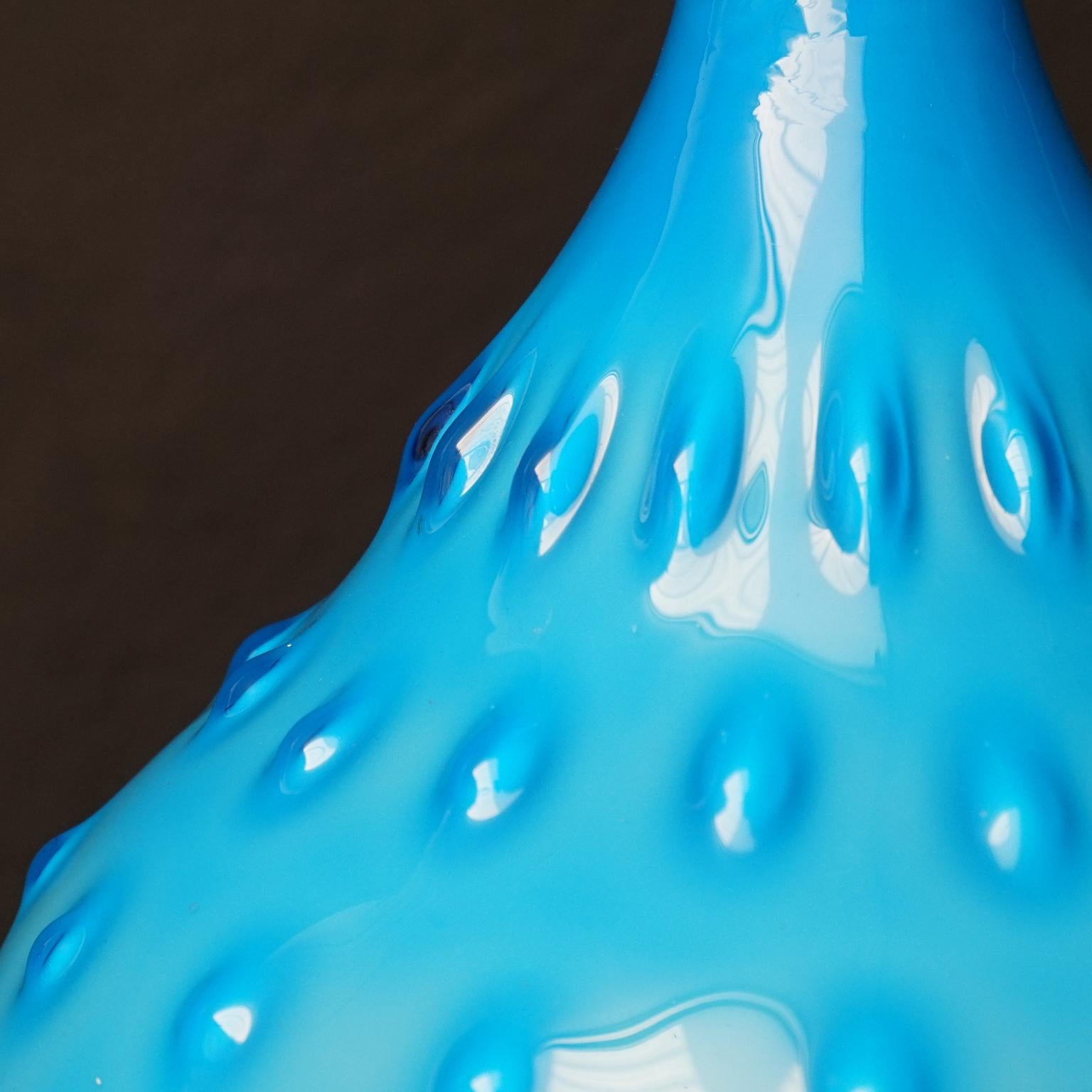 Mid Century 1950s Italian Empoli Bright Blue Cased Glass Handblown Hobnail Vase 3