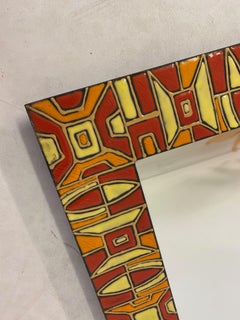 Midcentury 1950s Italian Red Enameled Copper Mirror by Siva Poggibonsi