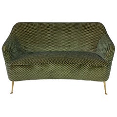 Mid Century 1950s Italian Two Seater Sofa in Green Velvet