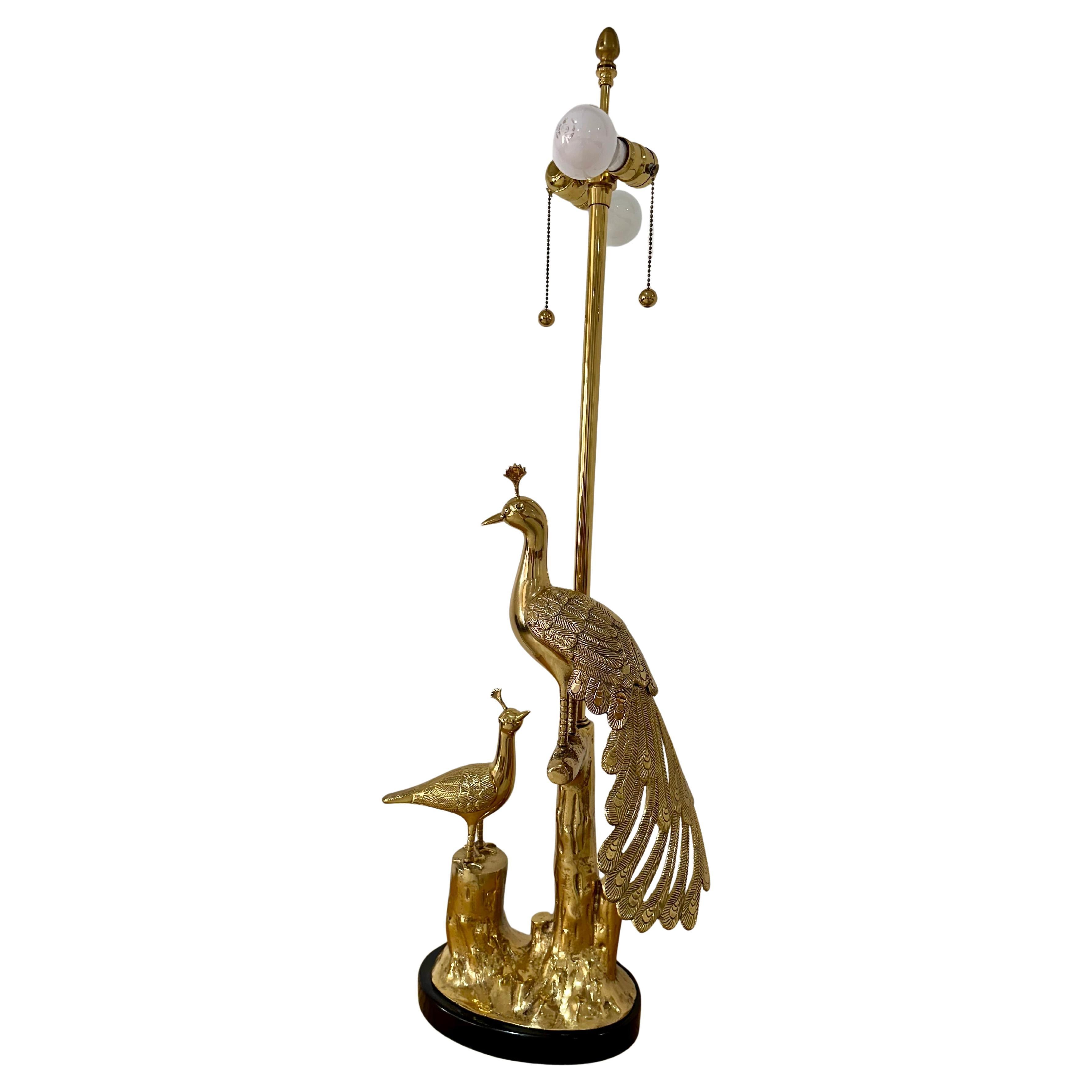 Mid Century 1950’s Marbro Brass Peacock Table Lamp Hollywood Regency