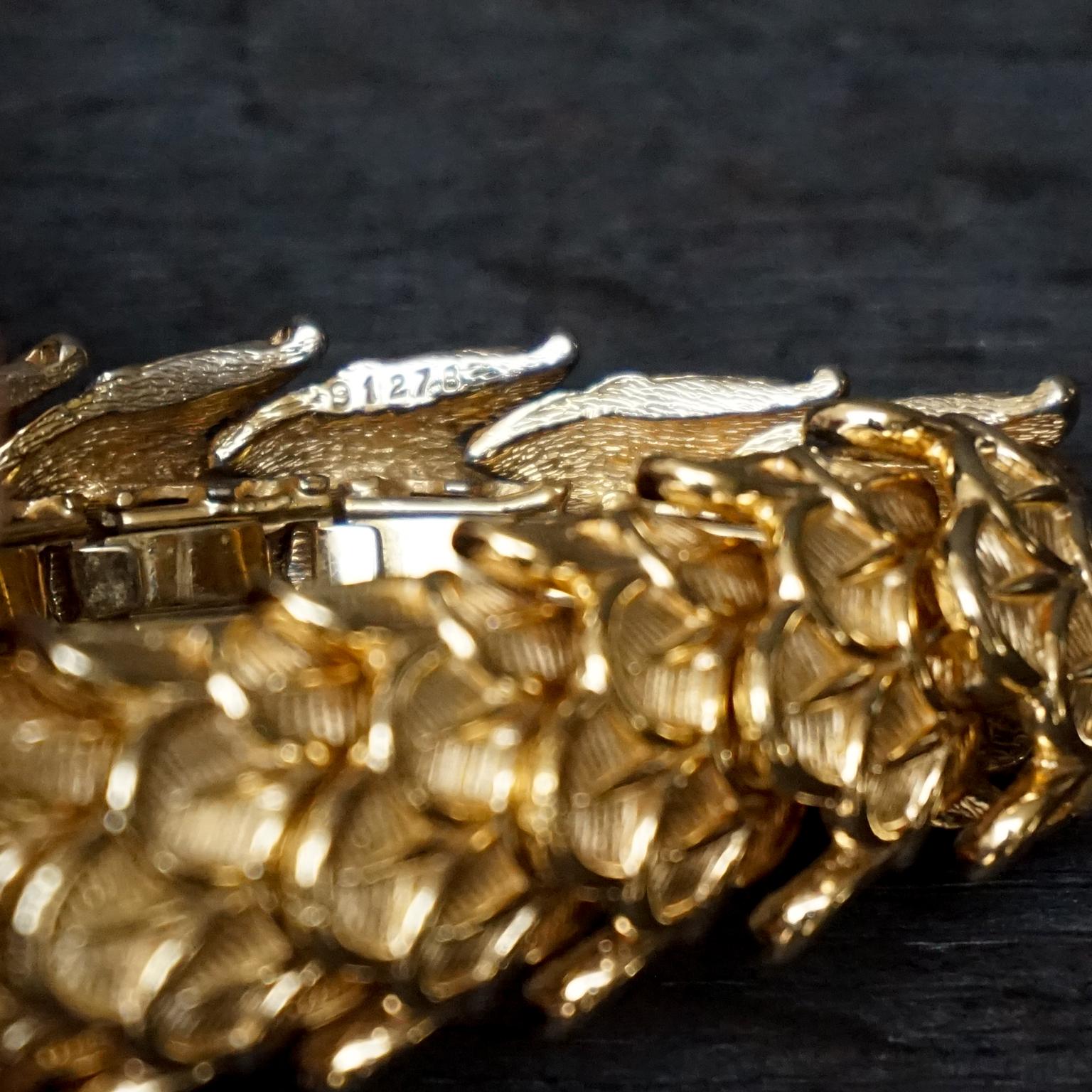 20th Century Midcentury 1950s Ny Marcel Boucher Gold Plated Peacock Feather Stretch Bracelet