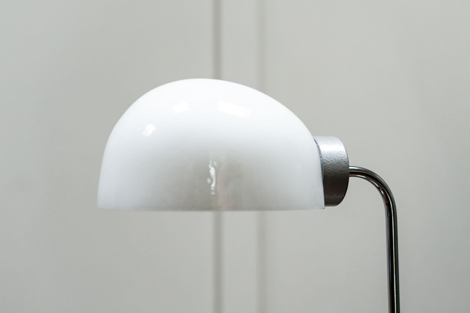 Mid-Century Modern Midcentury 1950s Opaline and Chrome Desk Lamp with a Glass Shade