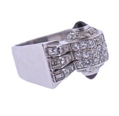 Mid Century 1950s Ruby Diamond Platinum Ring