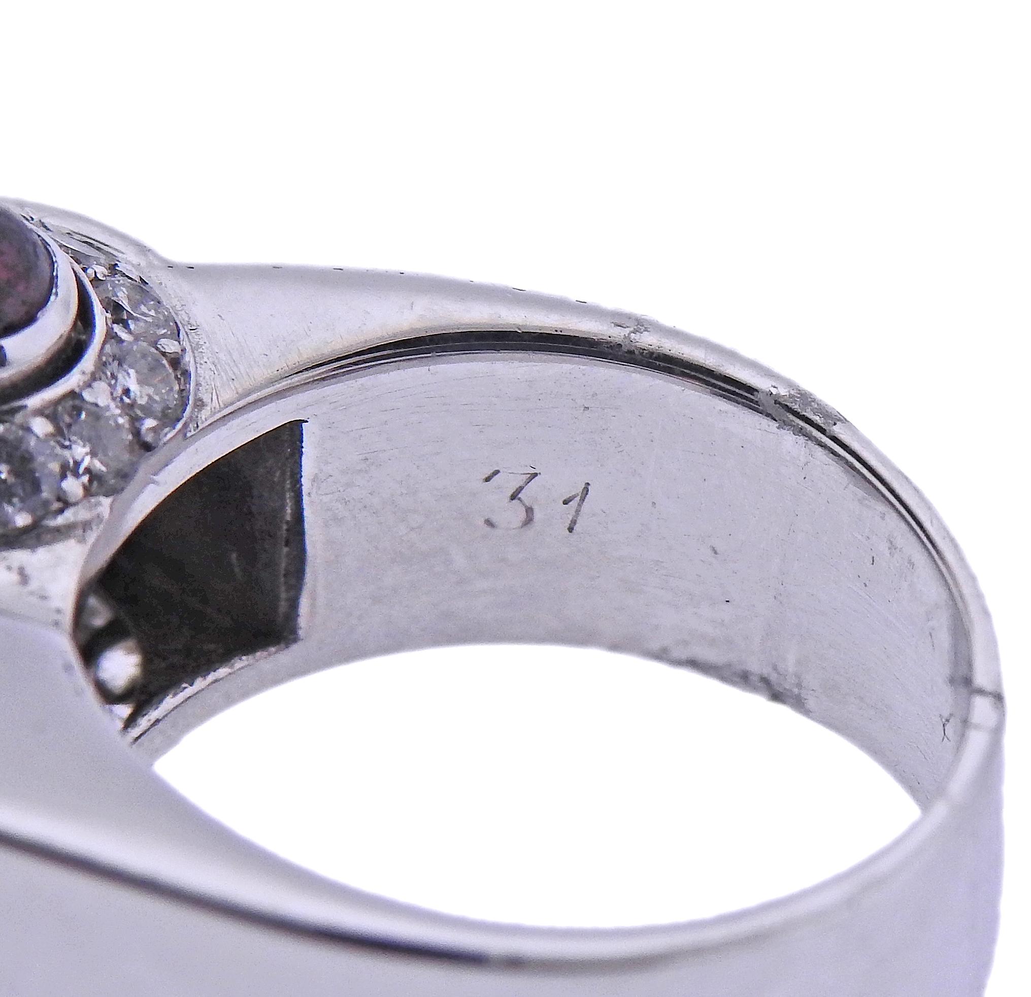 Women's Mid Century 1950s Ruby Diamond Platinum Ring For Sale
