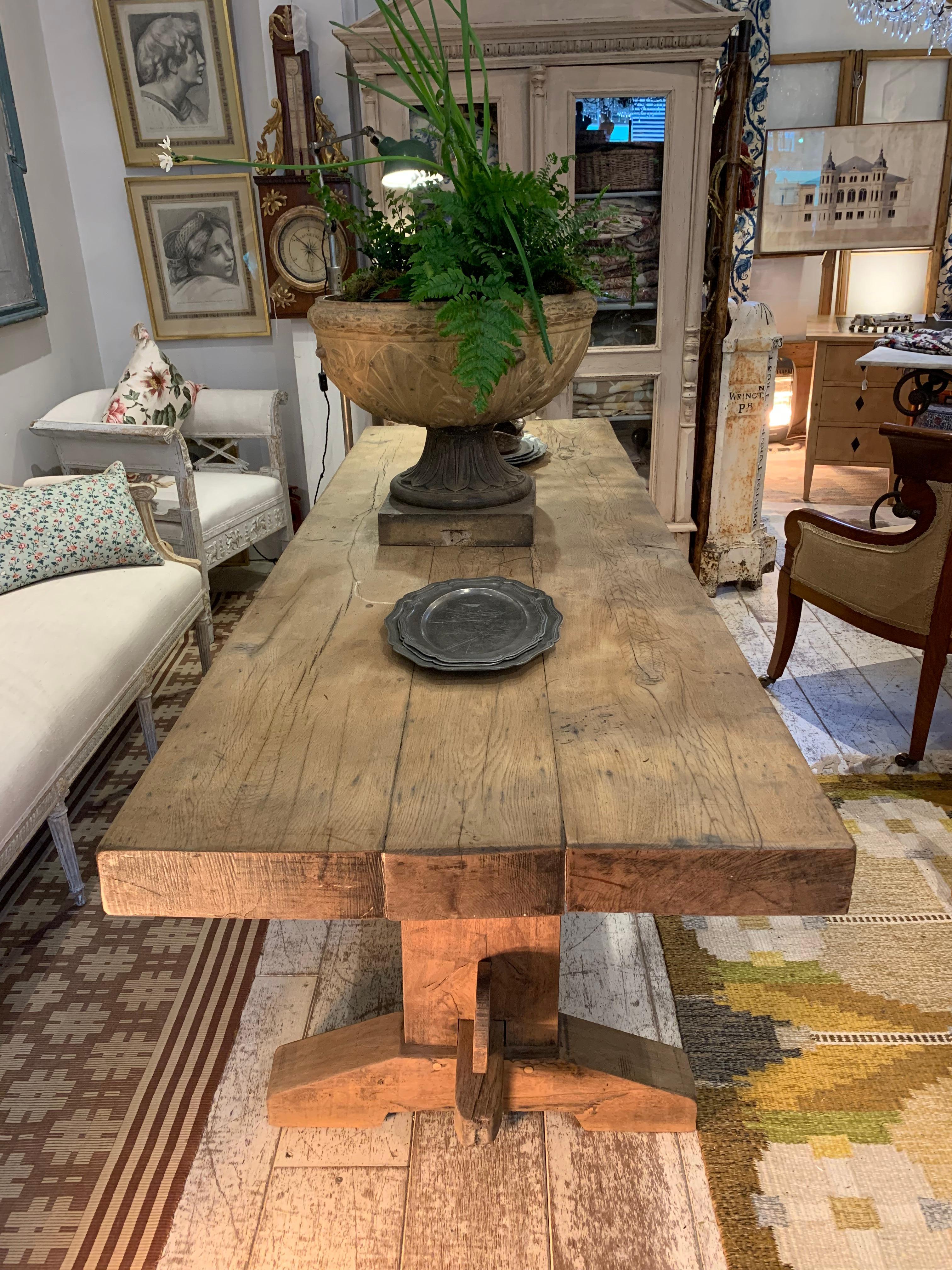 Midcentury 1950s Rustic Farmhouse French Planked Oak Refectory Table 6