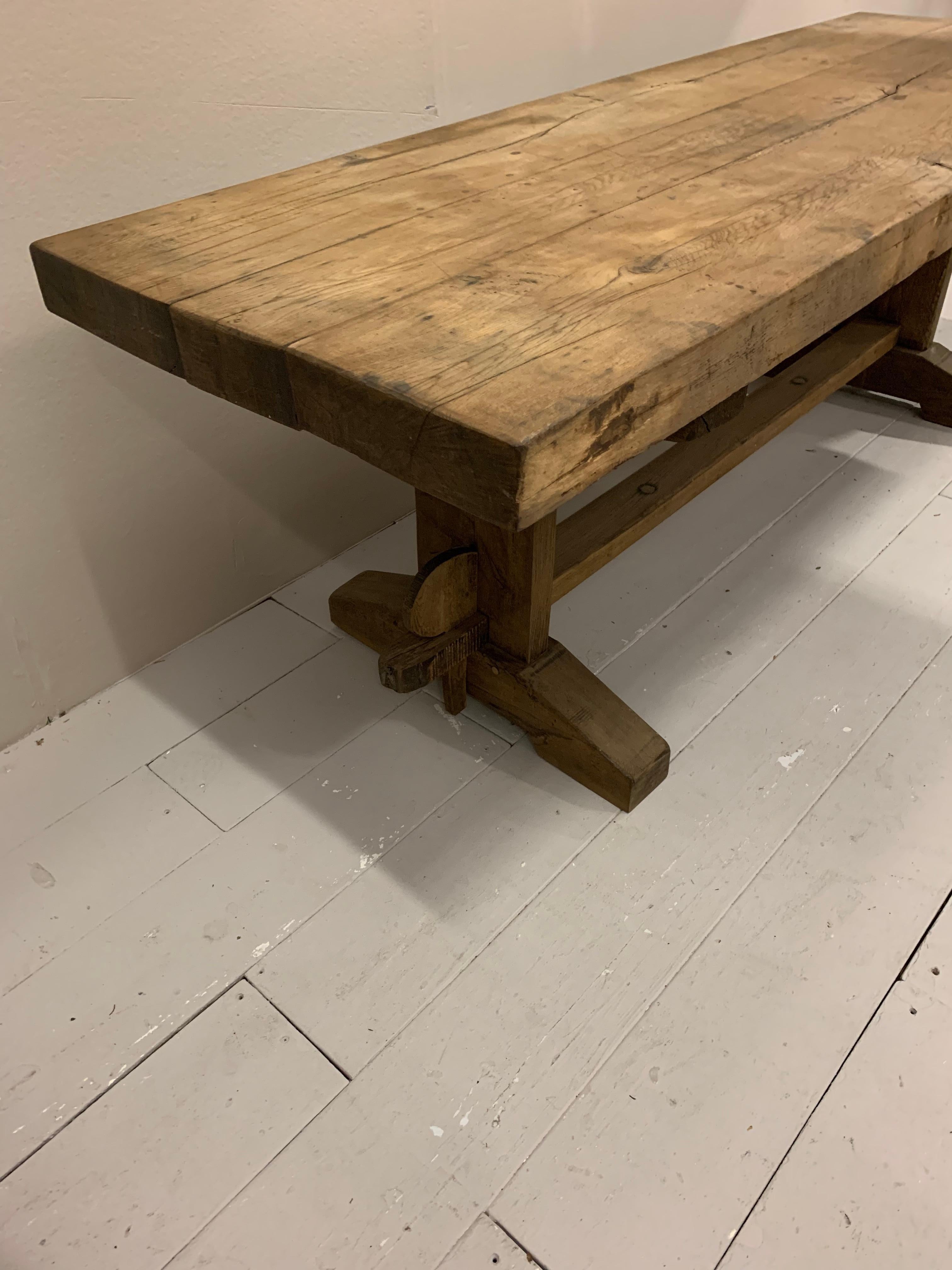 Mid-Century Modern Midcentury 1950s Rustic Farmhouse French Planked Oak Refectory Table