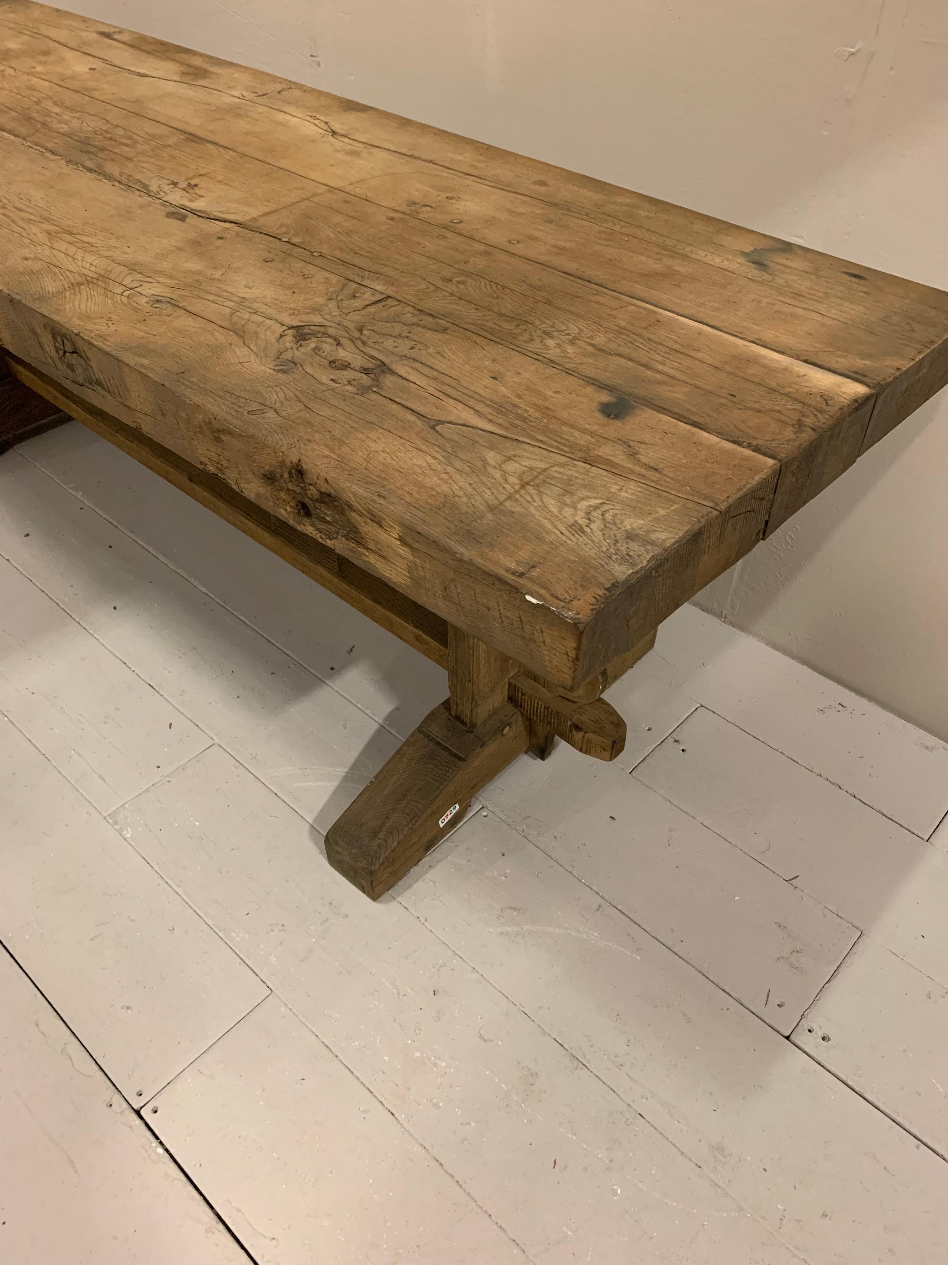Midcentury 1950s Rustic Farmhouse French Planked Oak Refectory Table 1
