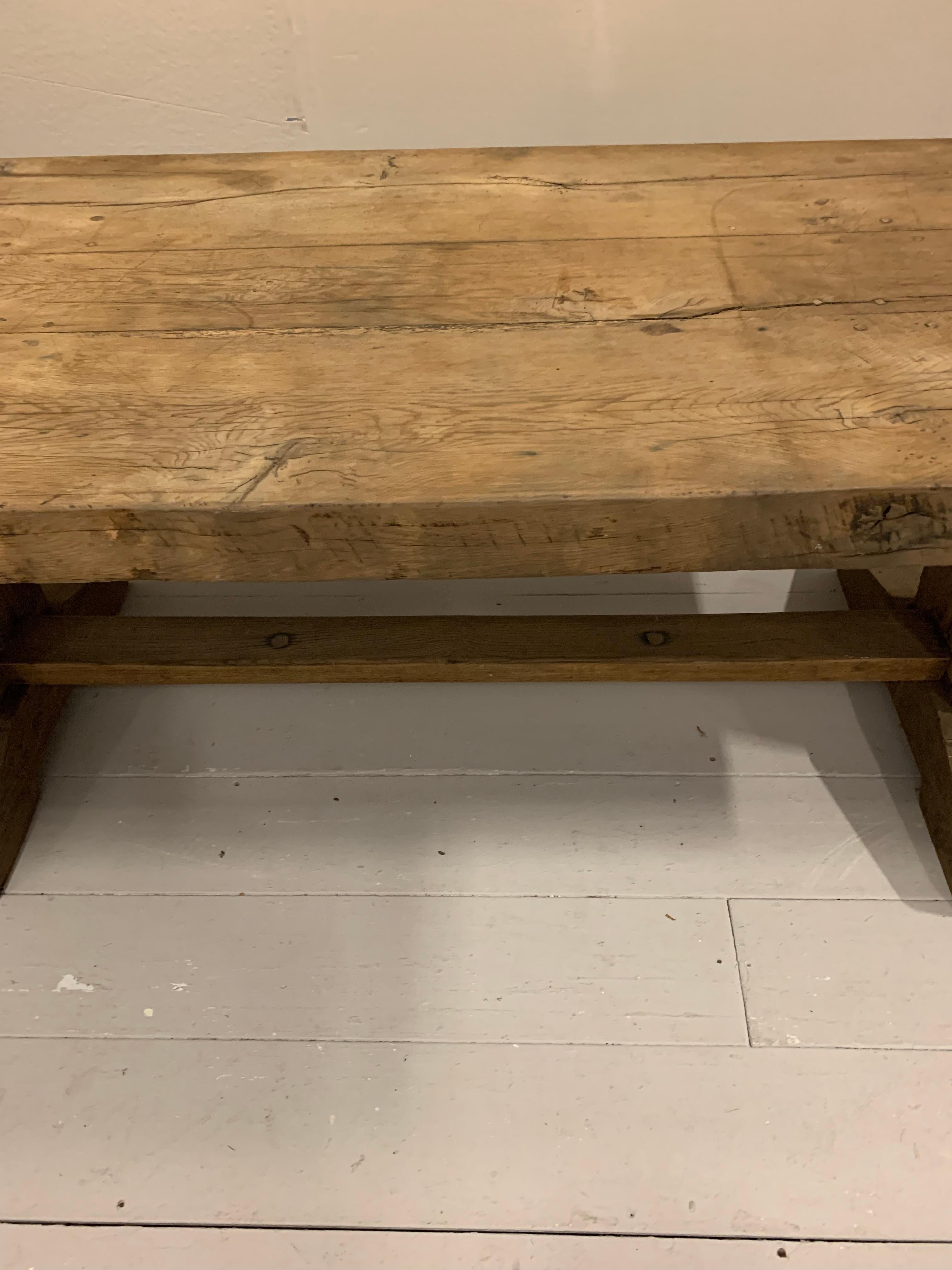 Midcentury 1950s Rustic Farmhouse French Planked Oak Refectory Table 2