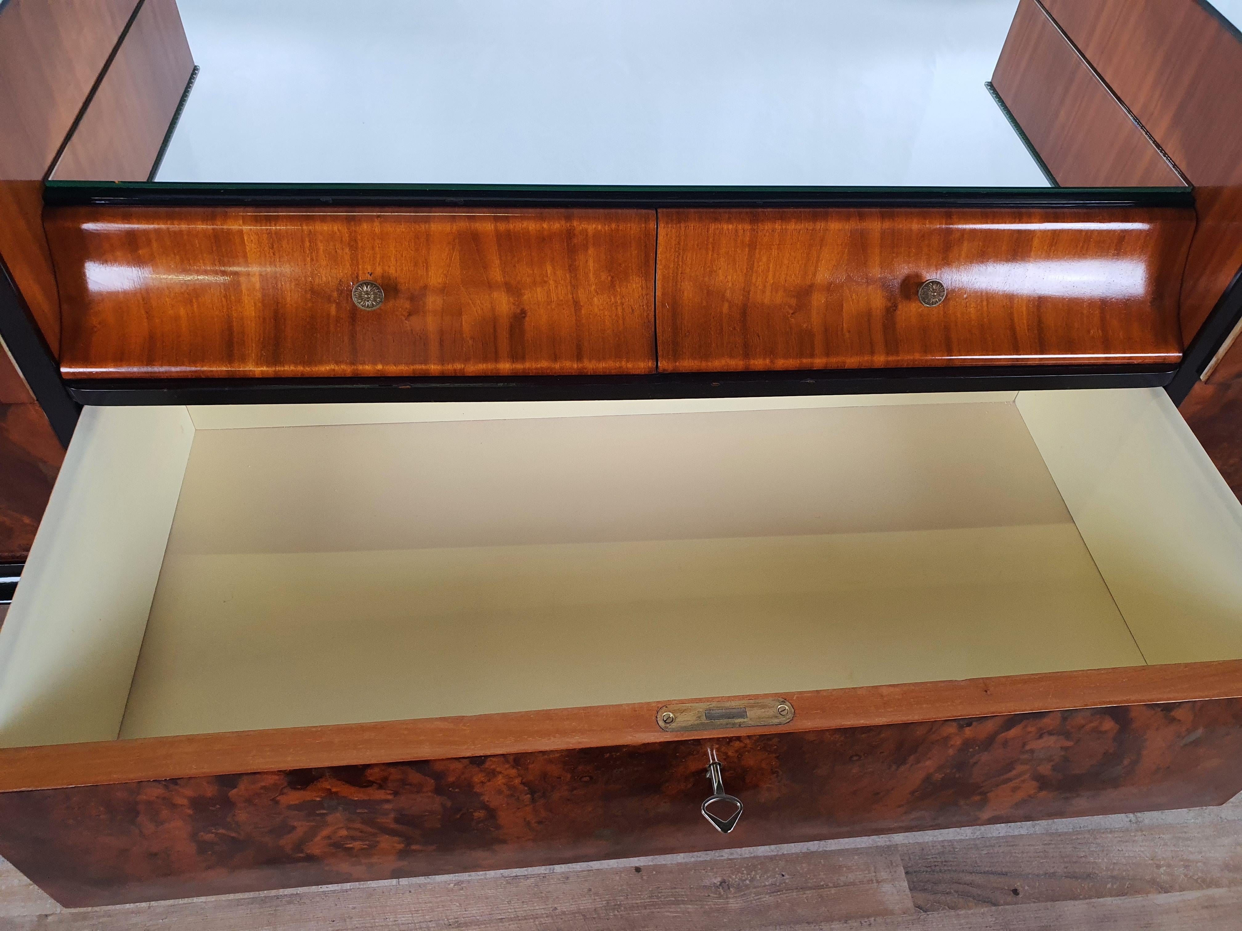 Mid Century 1950s Sideboard with Mirrored Tops 10