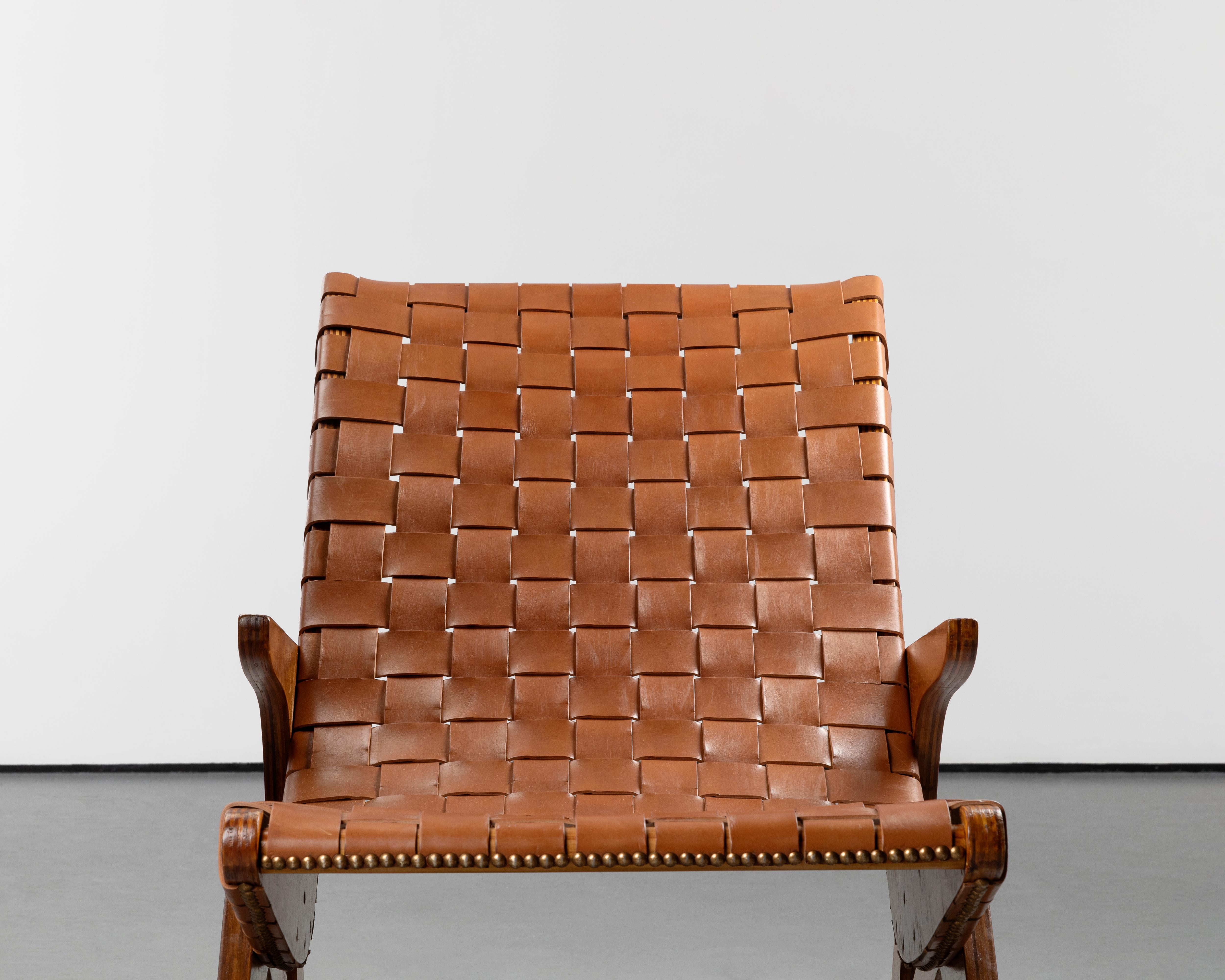 Leather Mid-Century 1950s Vintage Zanine Caldas Lounge Chair For Sale