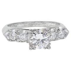 Mid-Century 1952 Diamond Platinum Knife Edge Vintage Engagement Ring