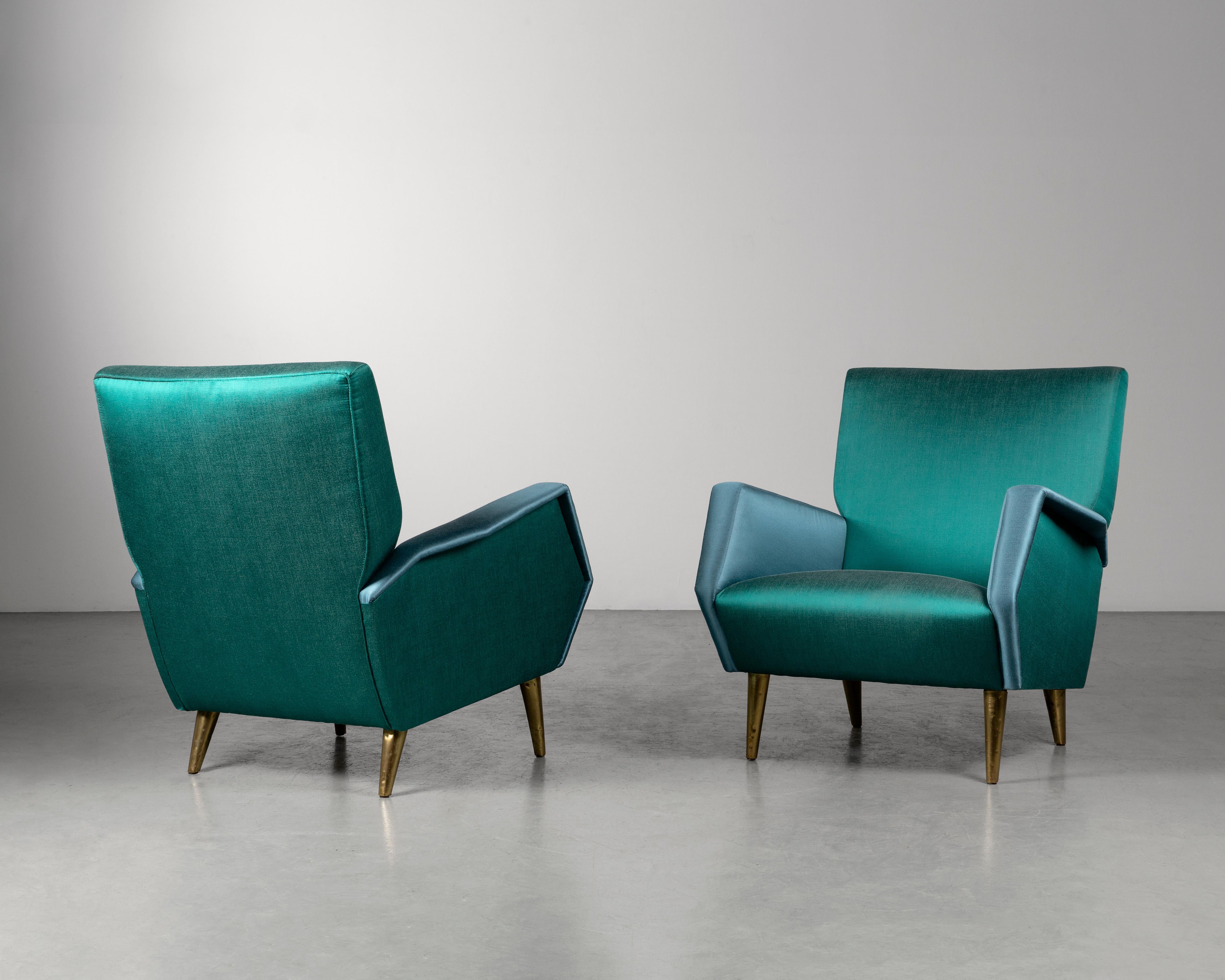 Laiton Paire de fauteuils vintage Gio Ponti et Cassina, milieu du siècle 1955, Mod.803 en vente