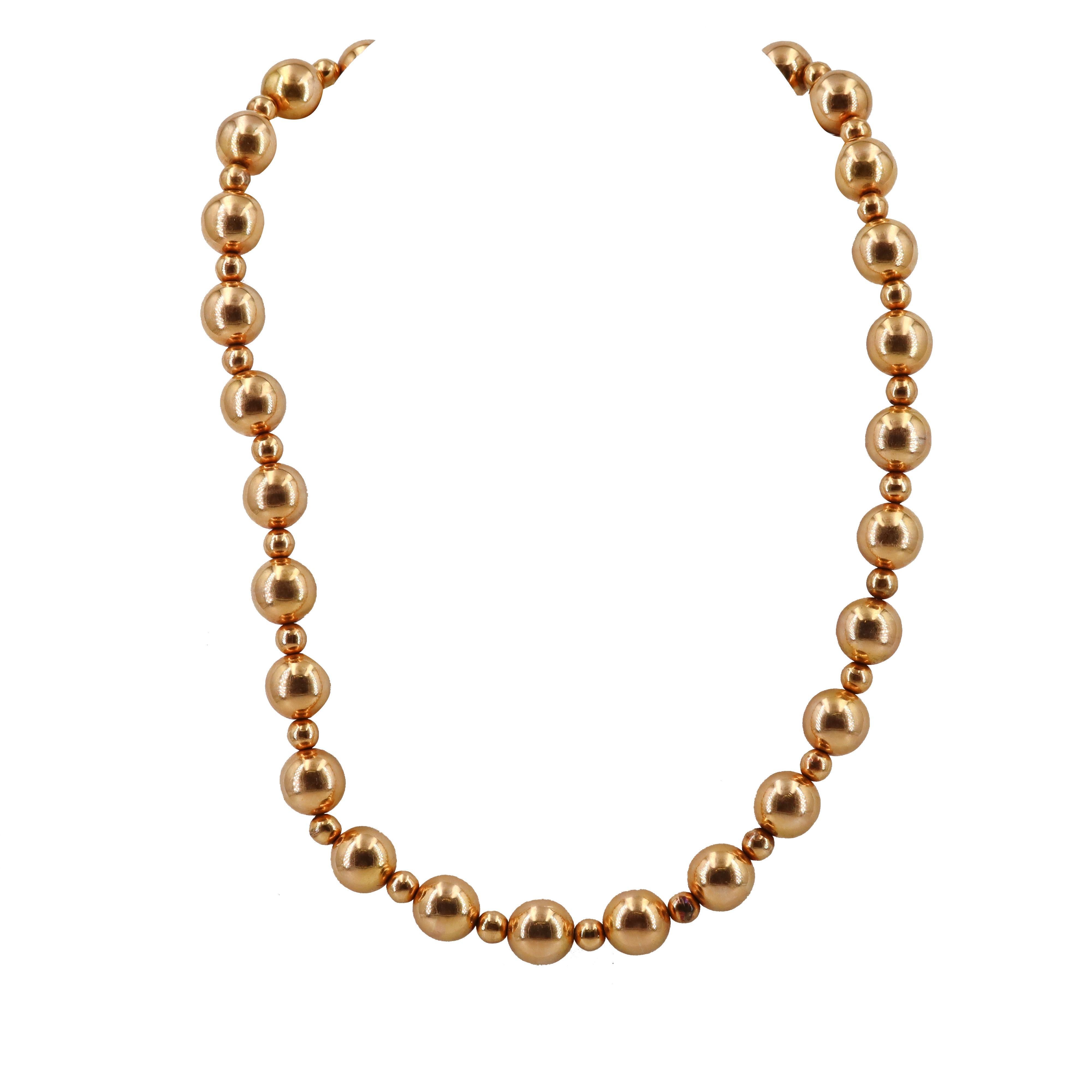 Moderne Chaîne collier boules du milieu du siècle 1960 en or jaune 18 carats en vente