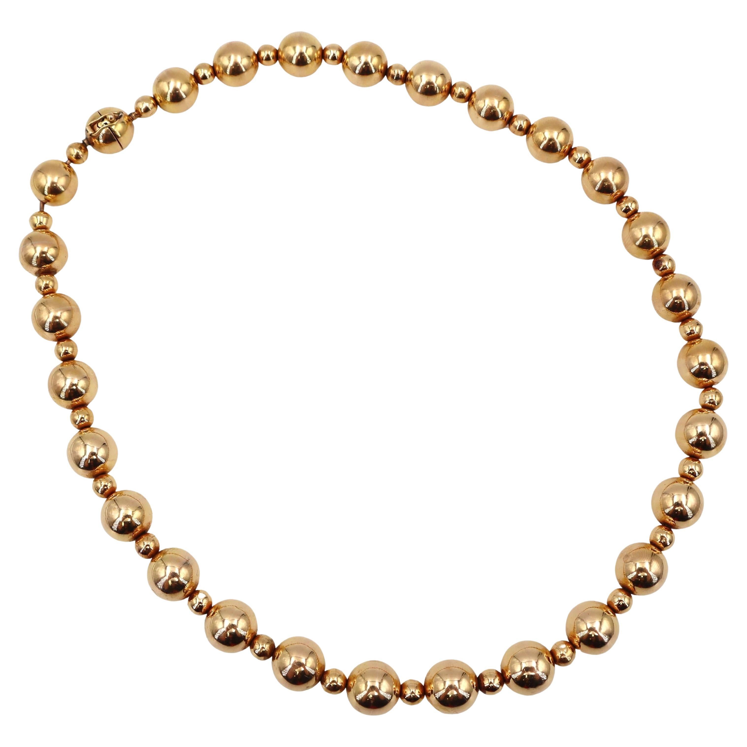 Mid-century 1960 Balls Chain Necklace in 18kt yellow Gold
