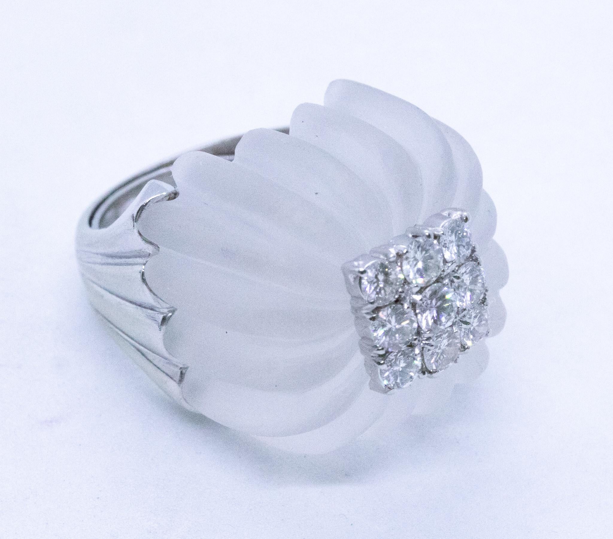 Women's Mid Century 1960 Cocktail Ring in 18kt with Rock Quartz and 1.45 Cts Diamonds For Sale
