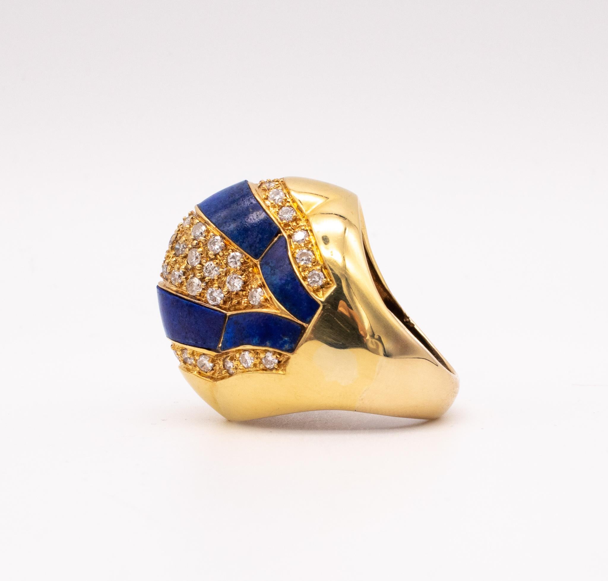 Mid-Century 1960 Geometric Cocktail Ring in 18Kt Gold with 1.53 Cts in Diamonds For Sale 4